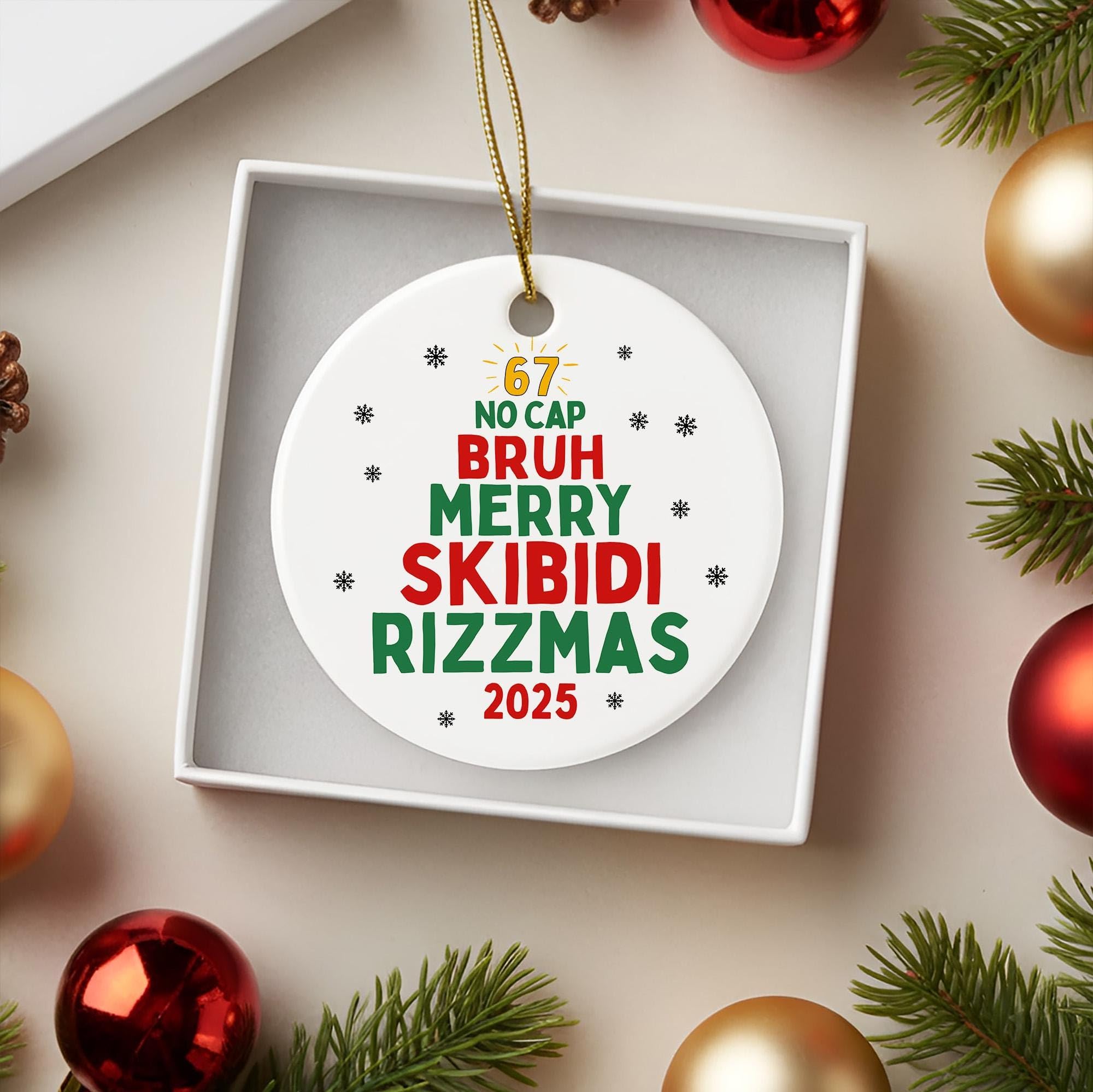 Custom Six Seven 67 2025 Brainrot Meme, Gen Z Teen Slang Christmas Orn - View 2