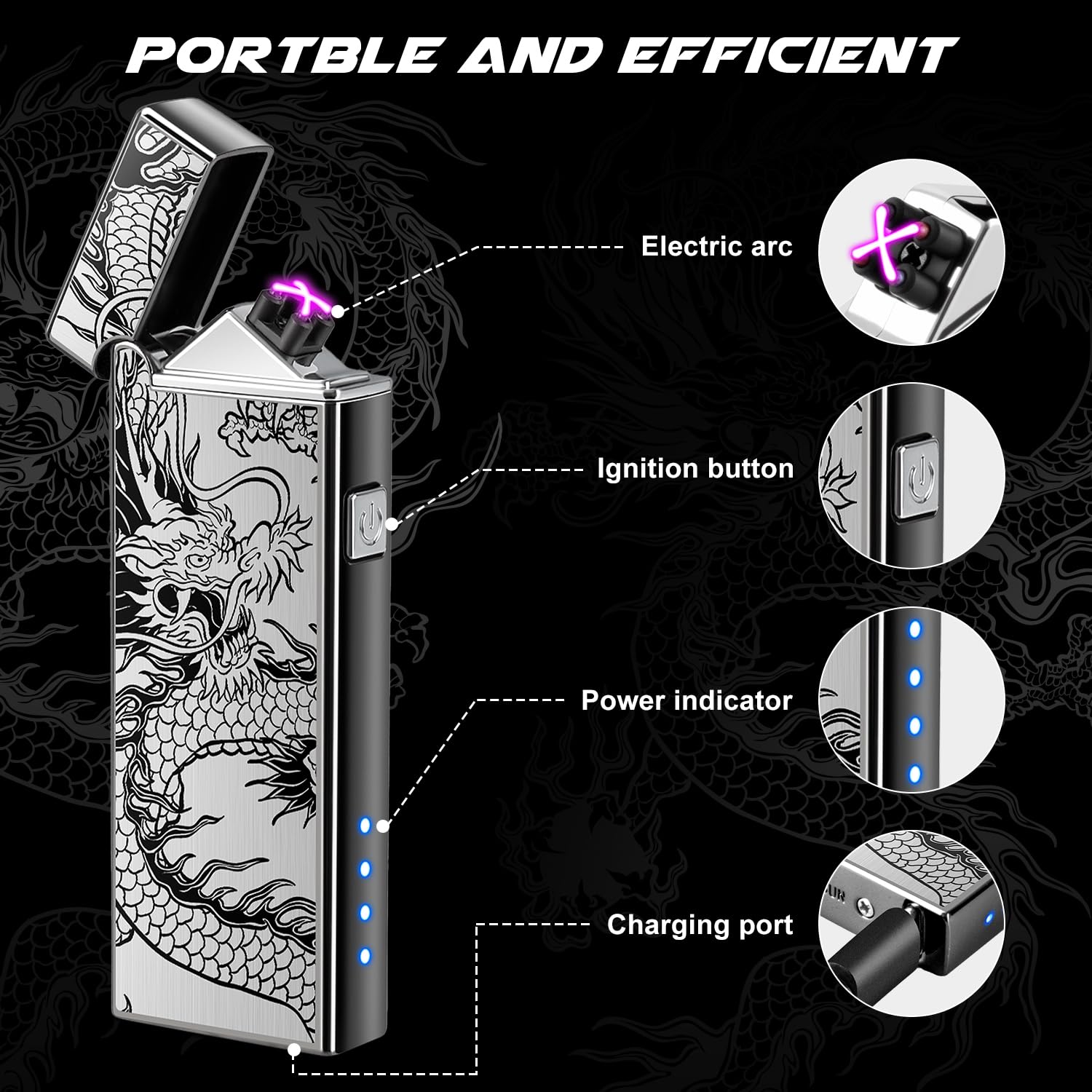 LcFun Electric Lighter Rechargeable Plasma Lighter Men Cool Drago by LcFun - Angle View 2