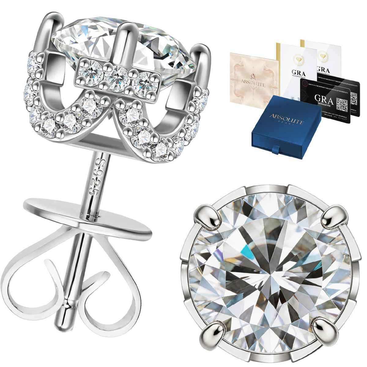 ABSOLUTE Moissanite Stud Earrings 925 Sterling Silver - Absolute pearl Official Imagery - 8