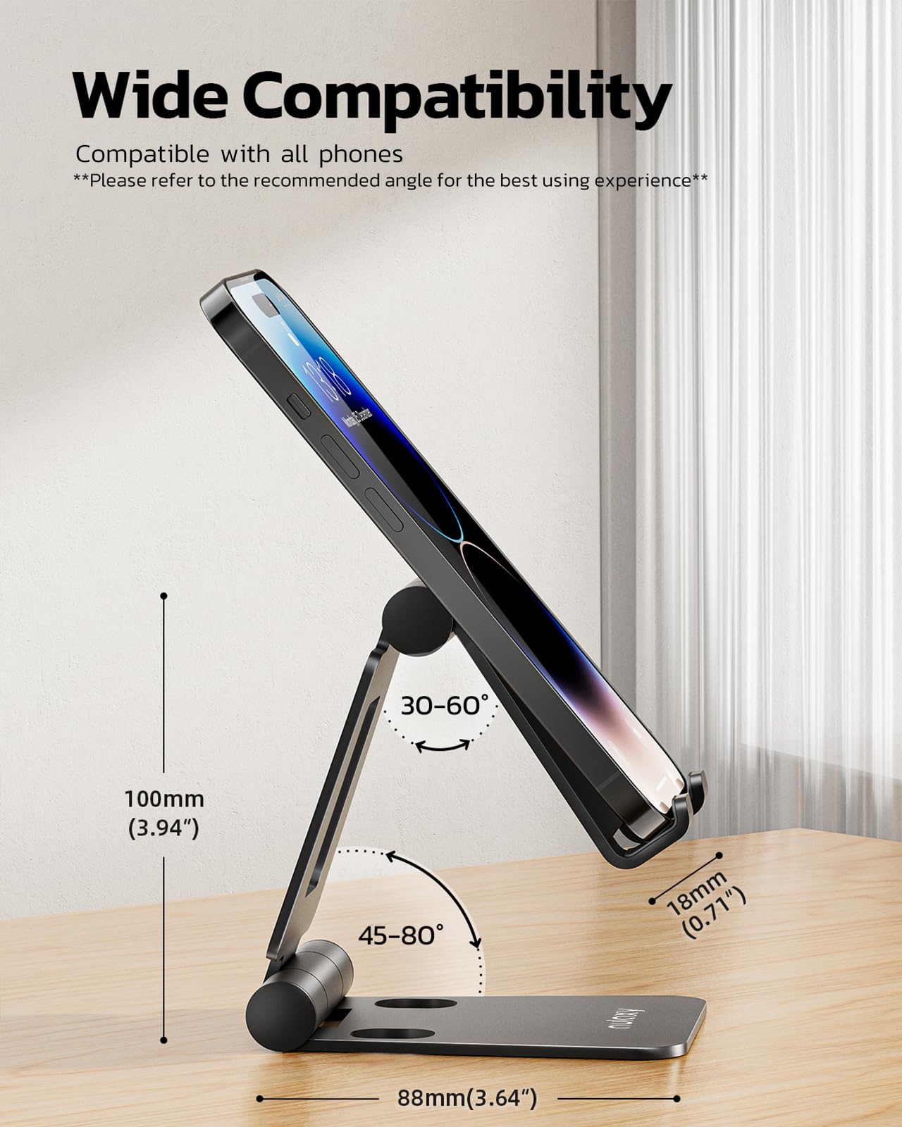 Nulaxy Full Aluminum Dual Folding Cell Phone Stand for Desk, Blac by Nulaxy - Angle View 3