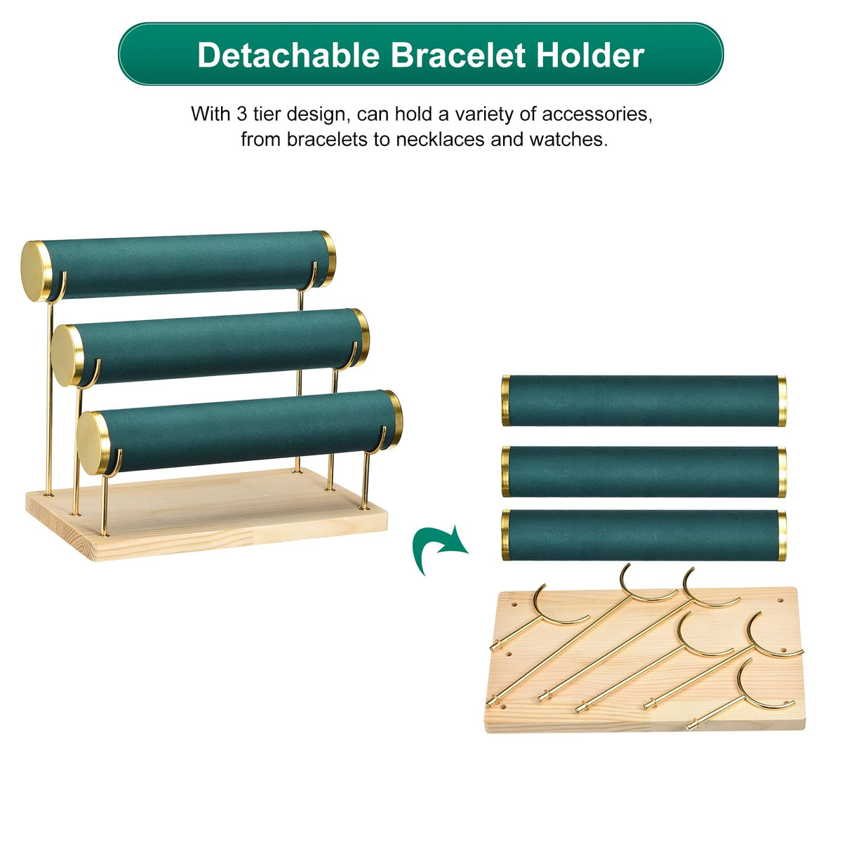 uxcell Detachable Bracelet Holder Watch Stand 3 Tier Green - uxcell Official Imagery - 5