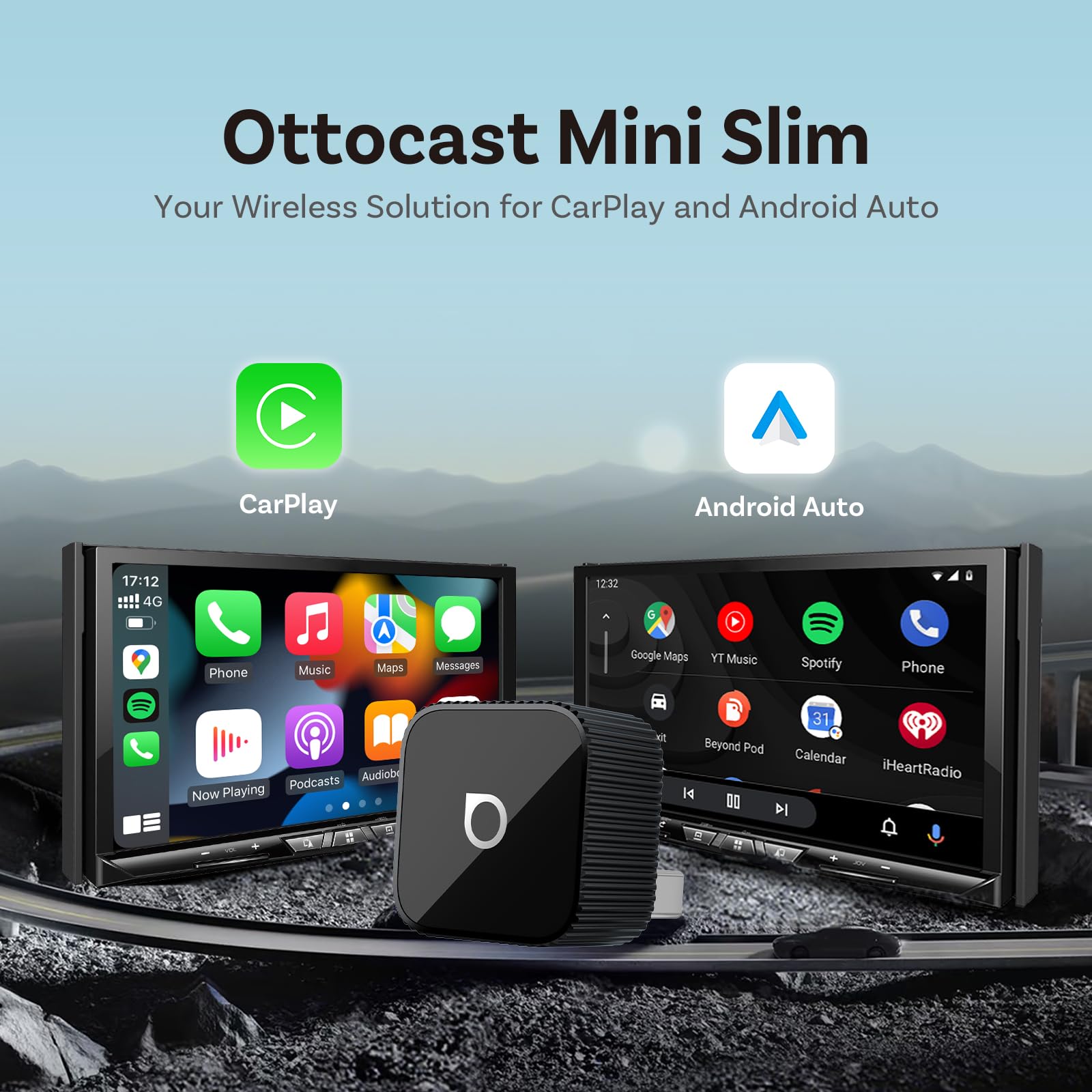 OTTOCAST Mini Slim, 2026 Upgrade 2in1 Wireless CarPlay & Android by OTTOCAST - Angle View 2