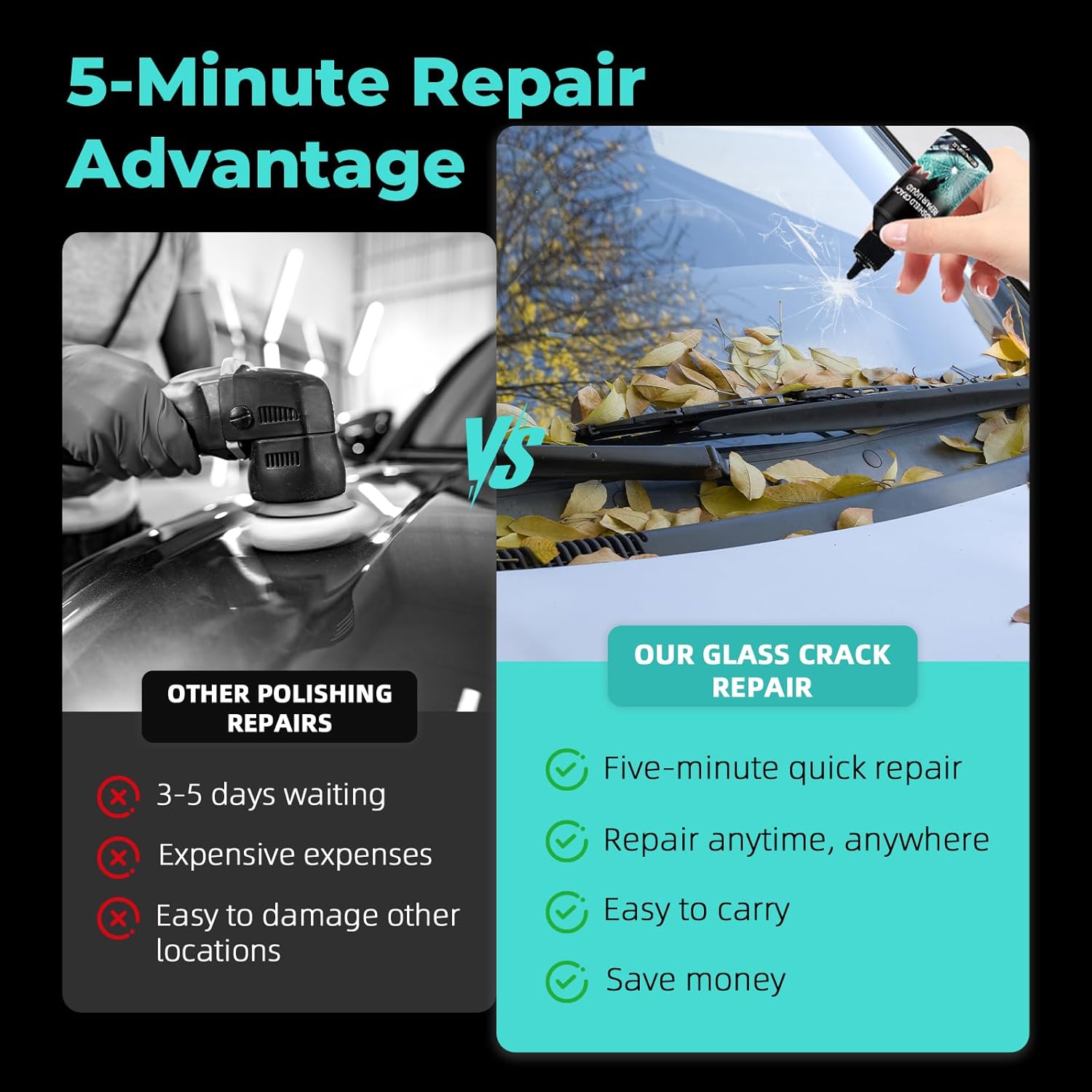 DEZEU 2026 windshield crack repair kit with two upgraded bottles for glass crack and chip repair.