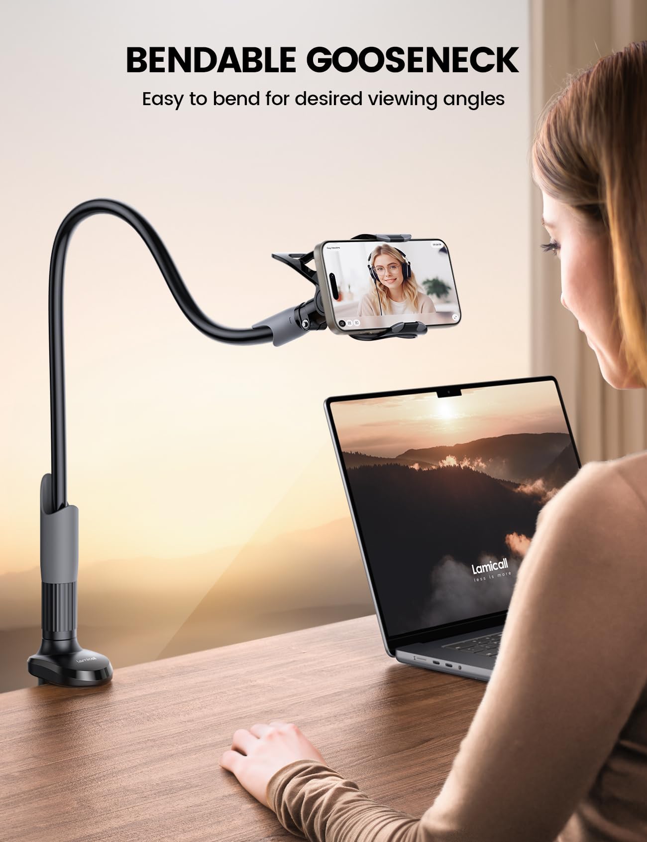 Lamicall Gooseneck Bed Phone Holder 33.4" Full Adjustable Flexibl by Lamicall - Angle View 2