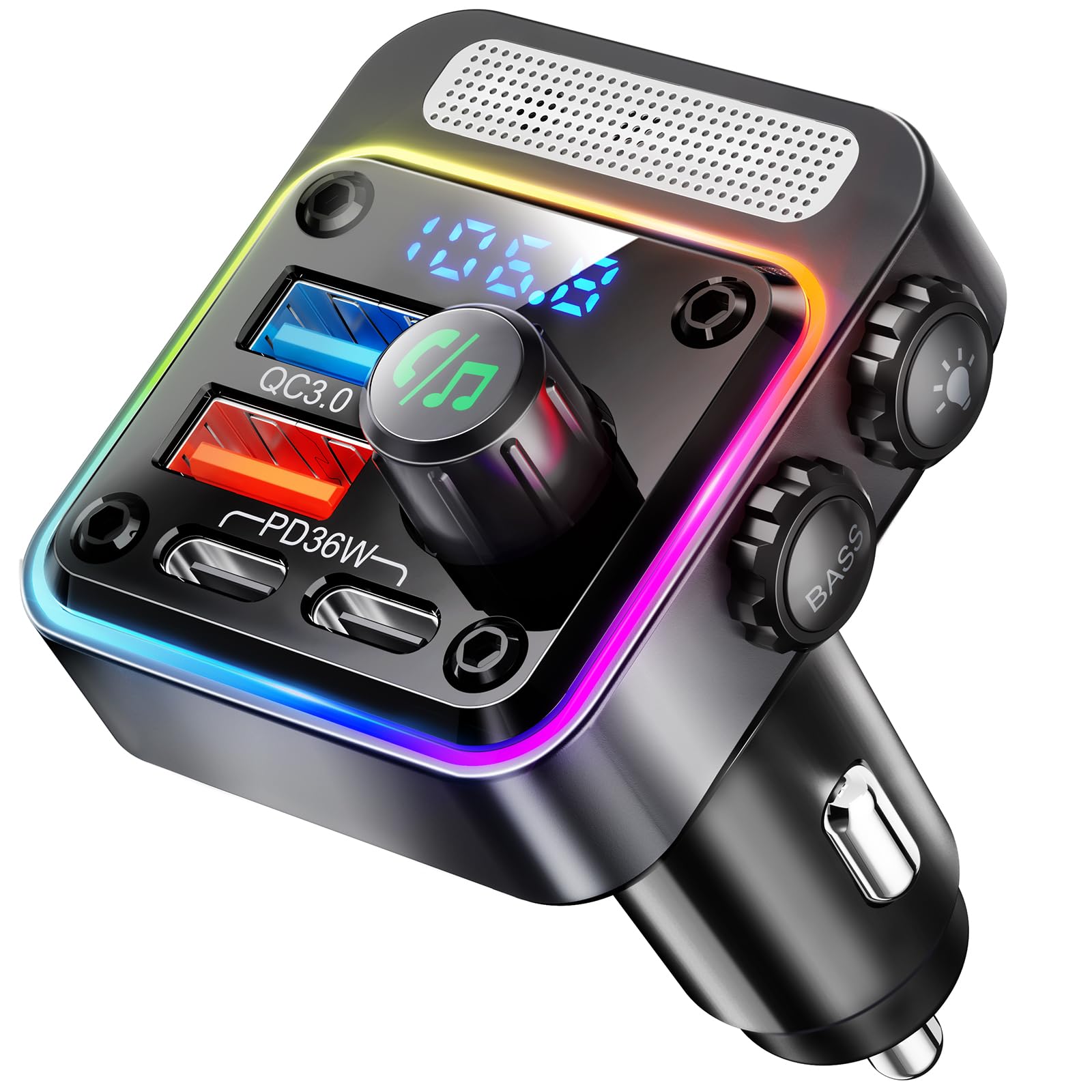 Nulaxy 54W Bluetooth 5.3 Car Adapter, FM Transmitter 4-Port Fast by Nulaxy - Angle View 1