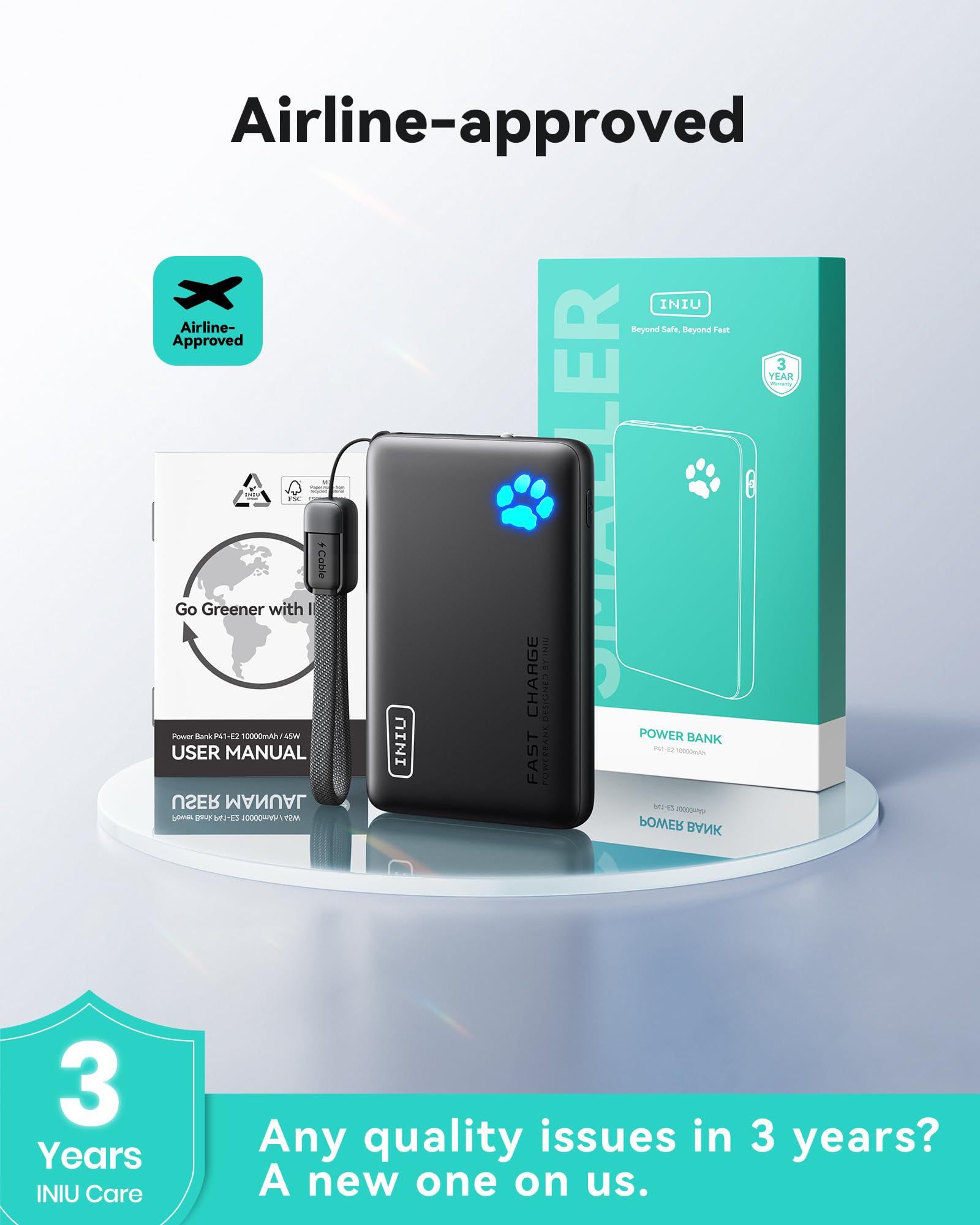 INIU 10000mAh 45W Fast Charging Portable Charger, Smaller Travel Power Bank - INIU Official Product View 7