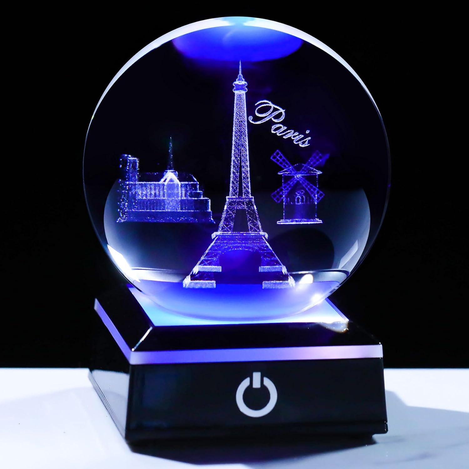 Enjinkail 3D crystal snow globe featuring a detailed Paris Eiffel Tower design, perfect as decorative gift decor.