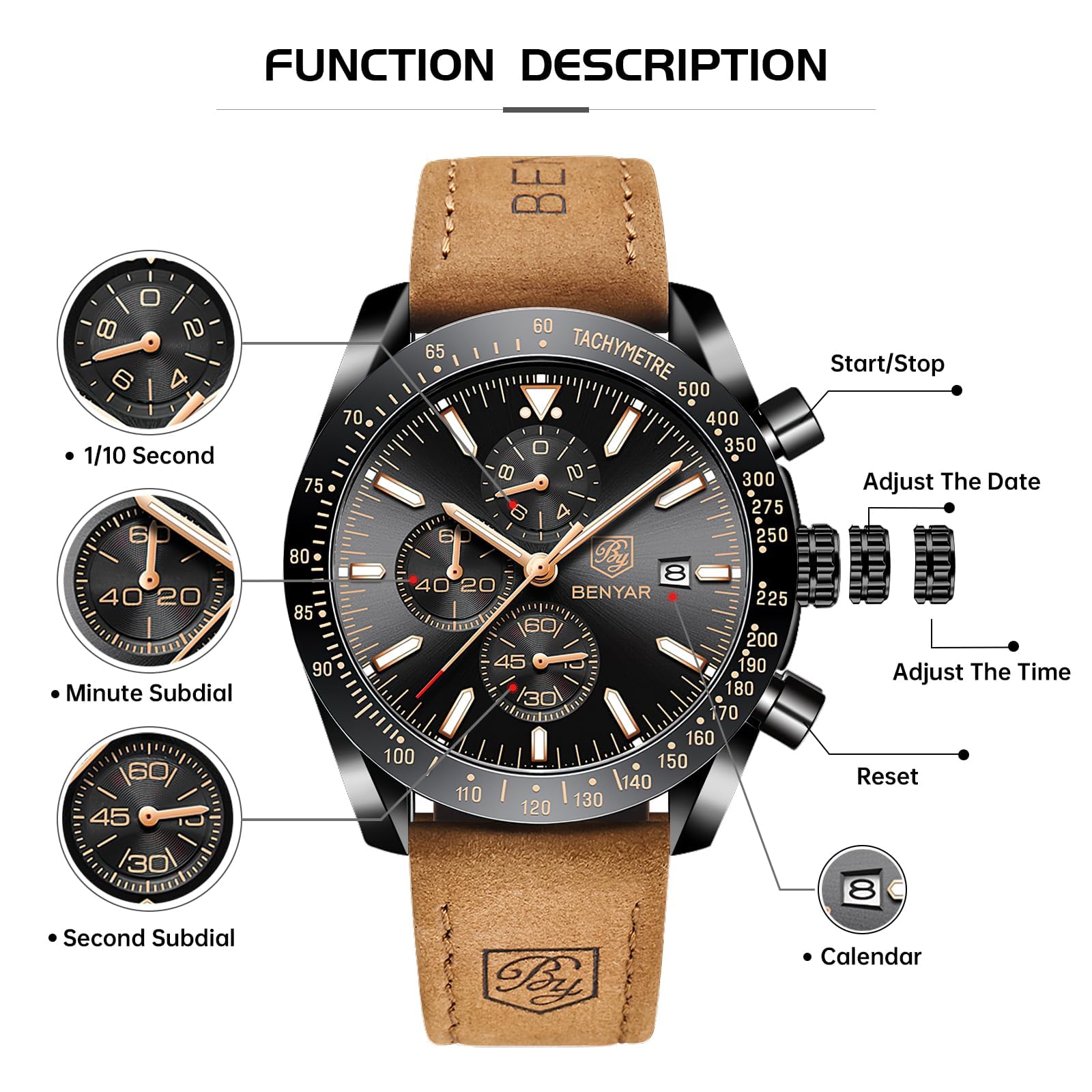 BENYAR Men's Chronograph Quartz Watch – Waterproof & Luminous