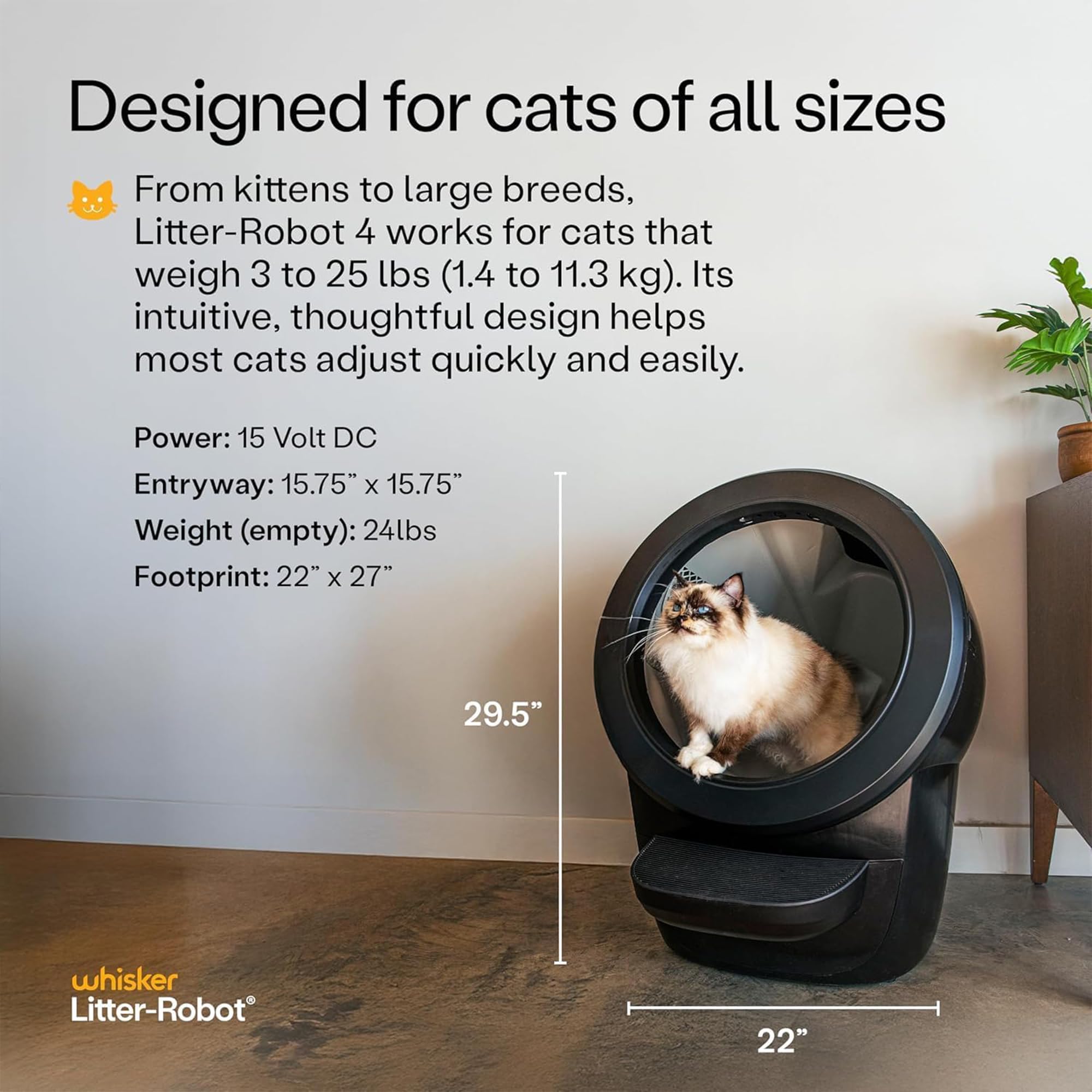 Litter-Robot 4 with Step & Fence by Whisker, Black - Automatic - Whisker Official Product View 3