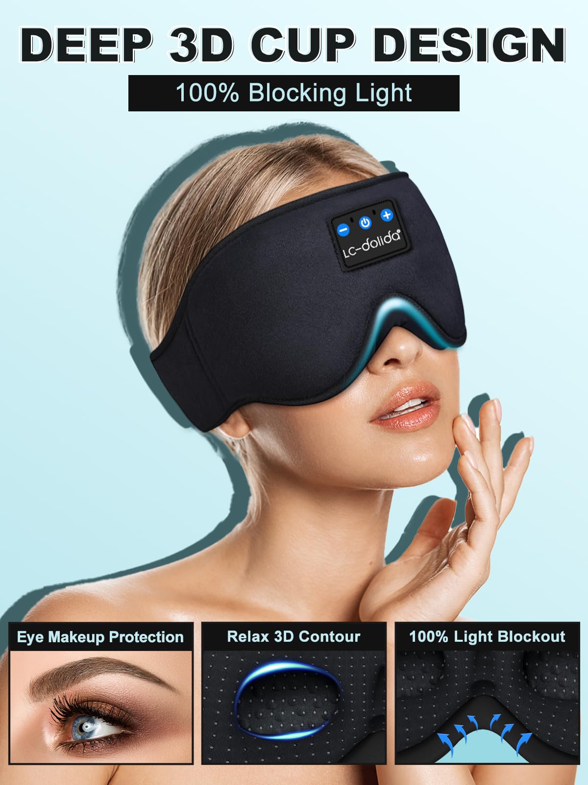 LC-dolida Sleep Headphones, 3D Sleep Mask Bluetooth Wireless Musi by LC-dolida - Angle View 2