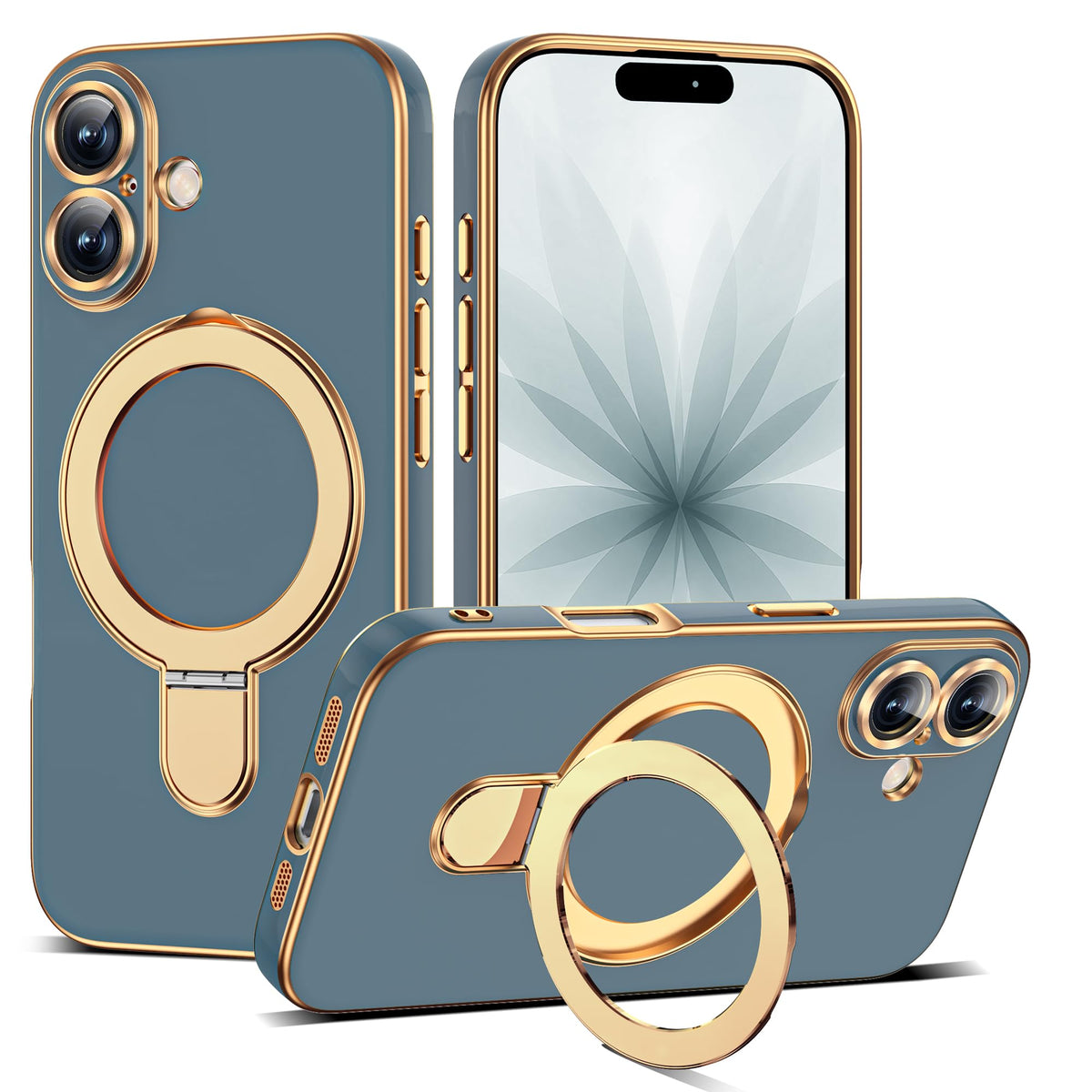 Plating Phone Case for iPhone 17 with Stand 6 3 Grey Blue - ETPESOK Official Imagery - 2