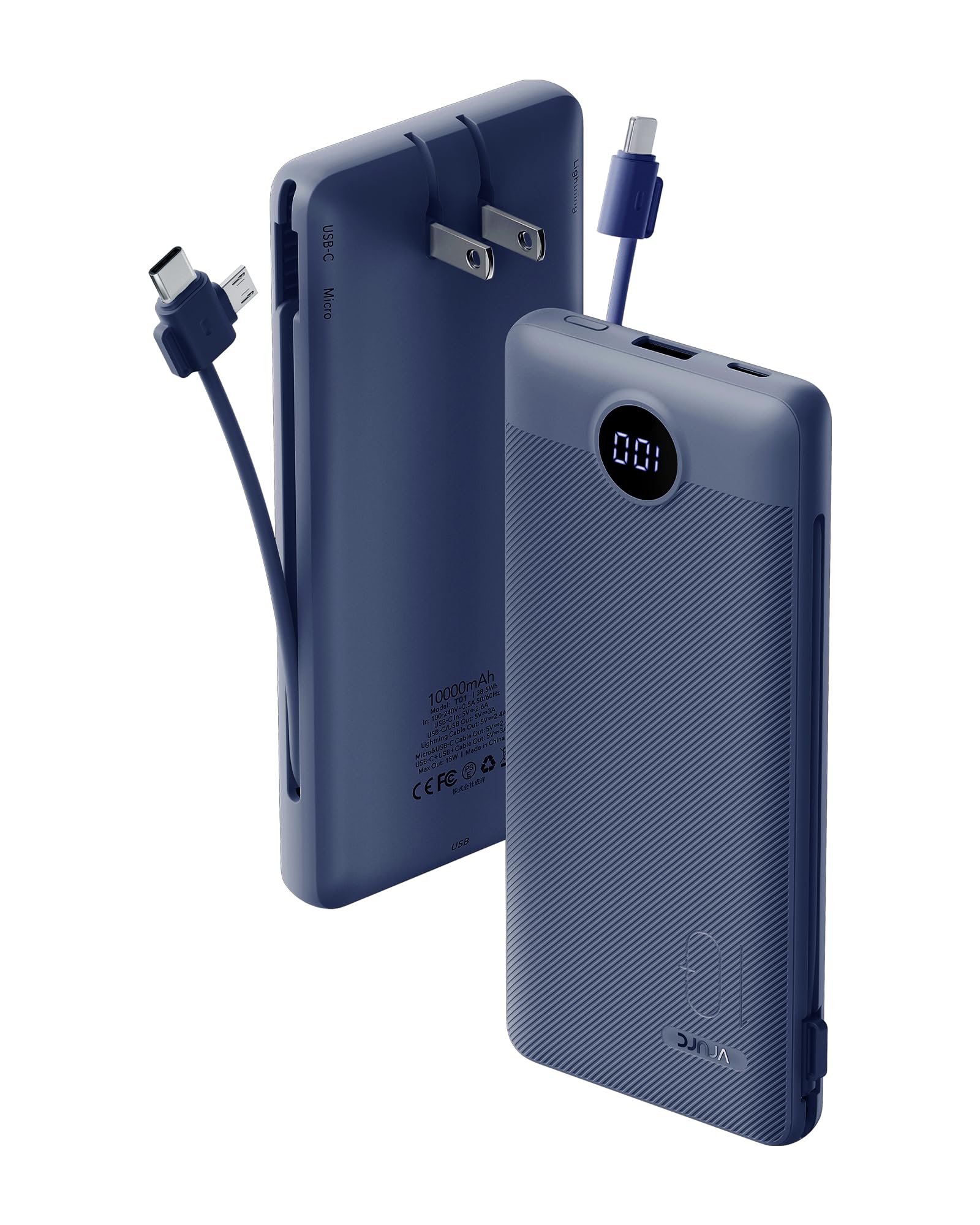 VRURC Portable Charger Built-in Cables and AC Wall Plug, USB C Po by VRURC - Angle View 10
