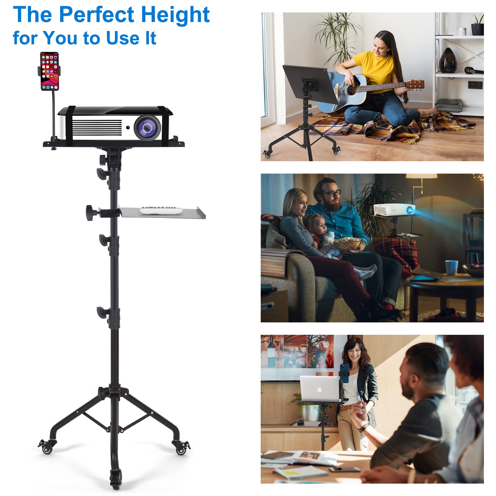 Tossbiss Laptop Tripod on Wheels with 2 Shelves