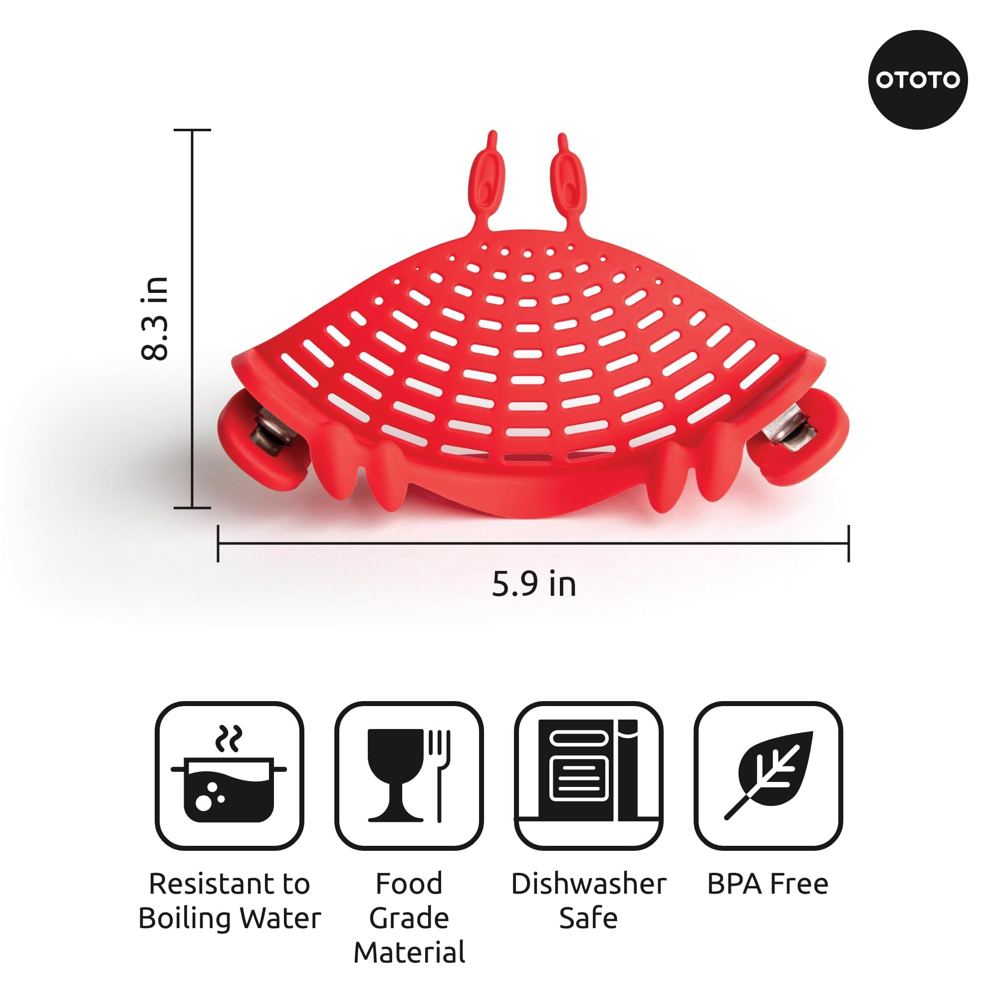 OTOTO Crab Clip-On Strainer - Silicone Pasta Strainer with Stainless S - View 2