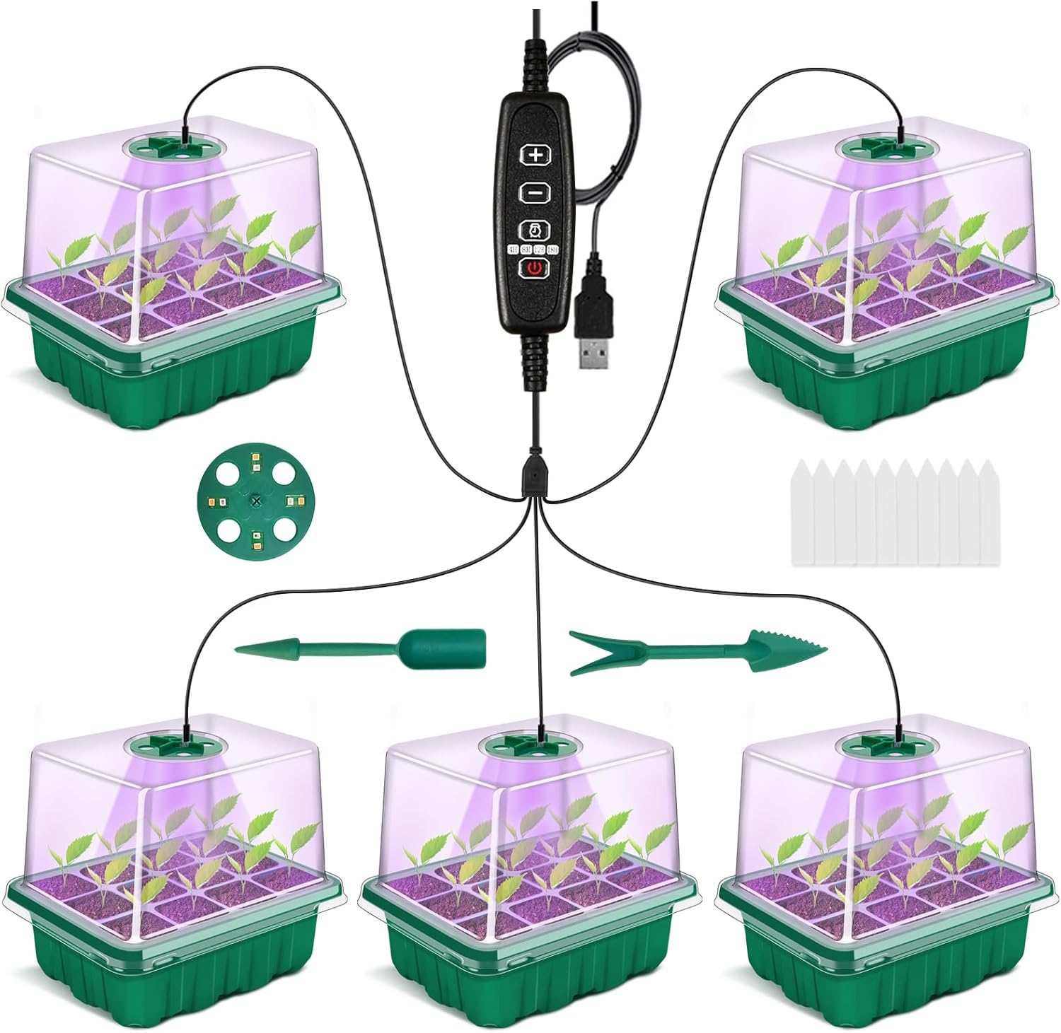 GOONMILL seed starter tray with grow light, 5-pack plant seedling kit for indoor gardening and early plant growth.