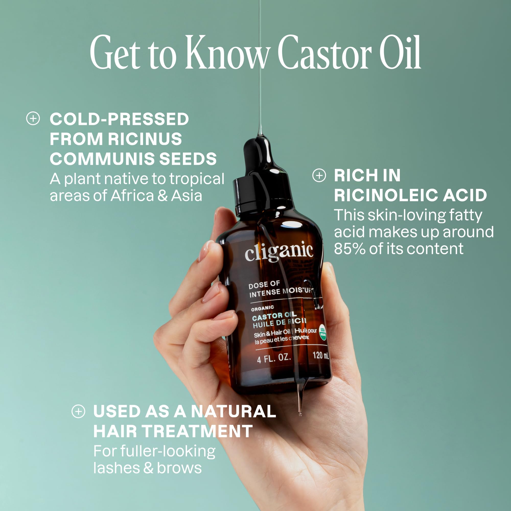Cliganic Castor Oil Organic Cold Pressed, 100% Pure - For Eyelashes & Eyebrows - Cliganic Official Product View 4