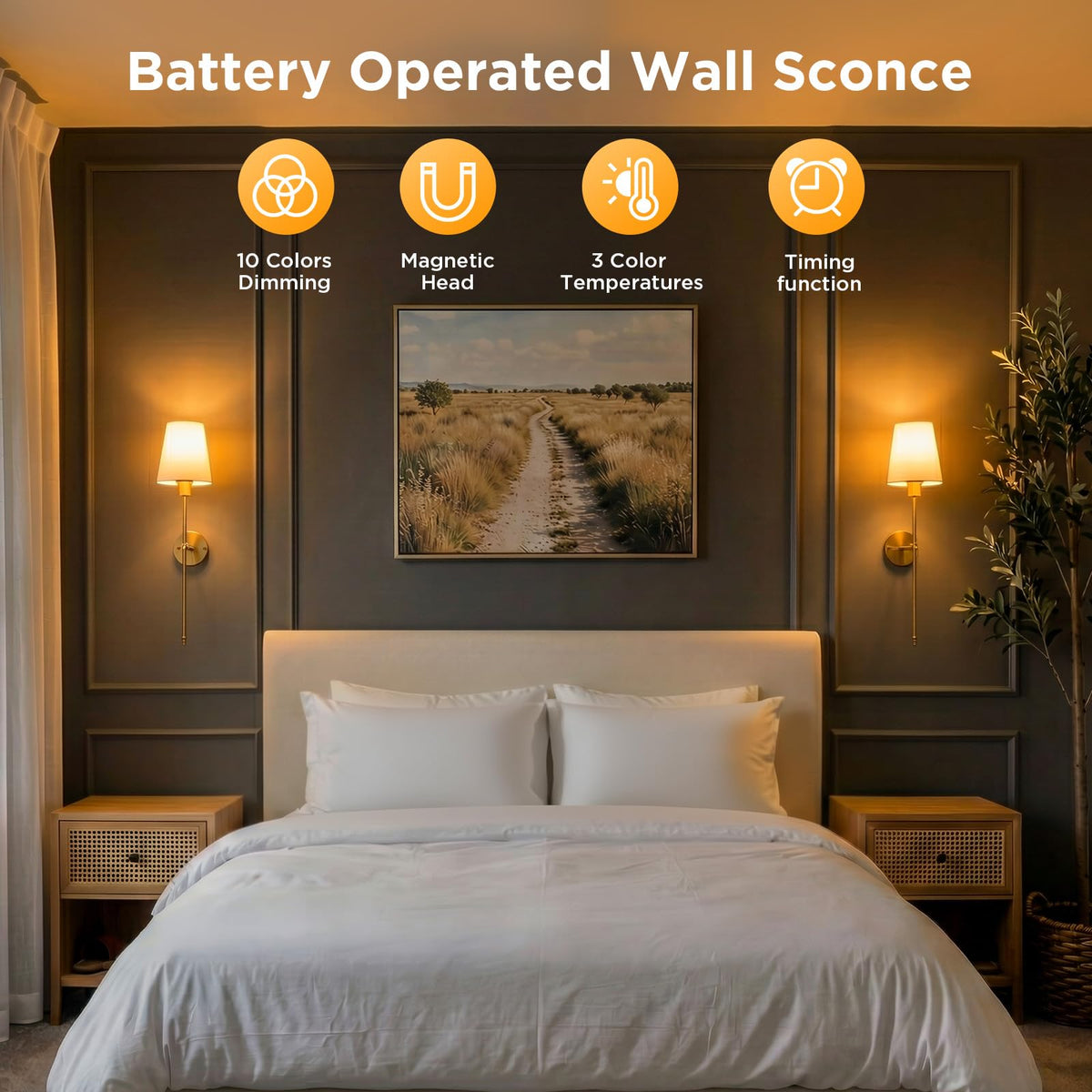 Brightown Battery Operated Wall Sconces Set of Two Gold - Brightown Official Imagery - 6