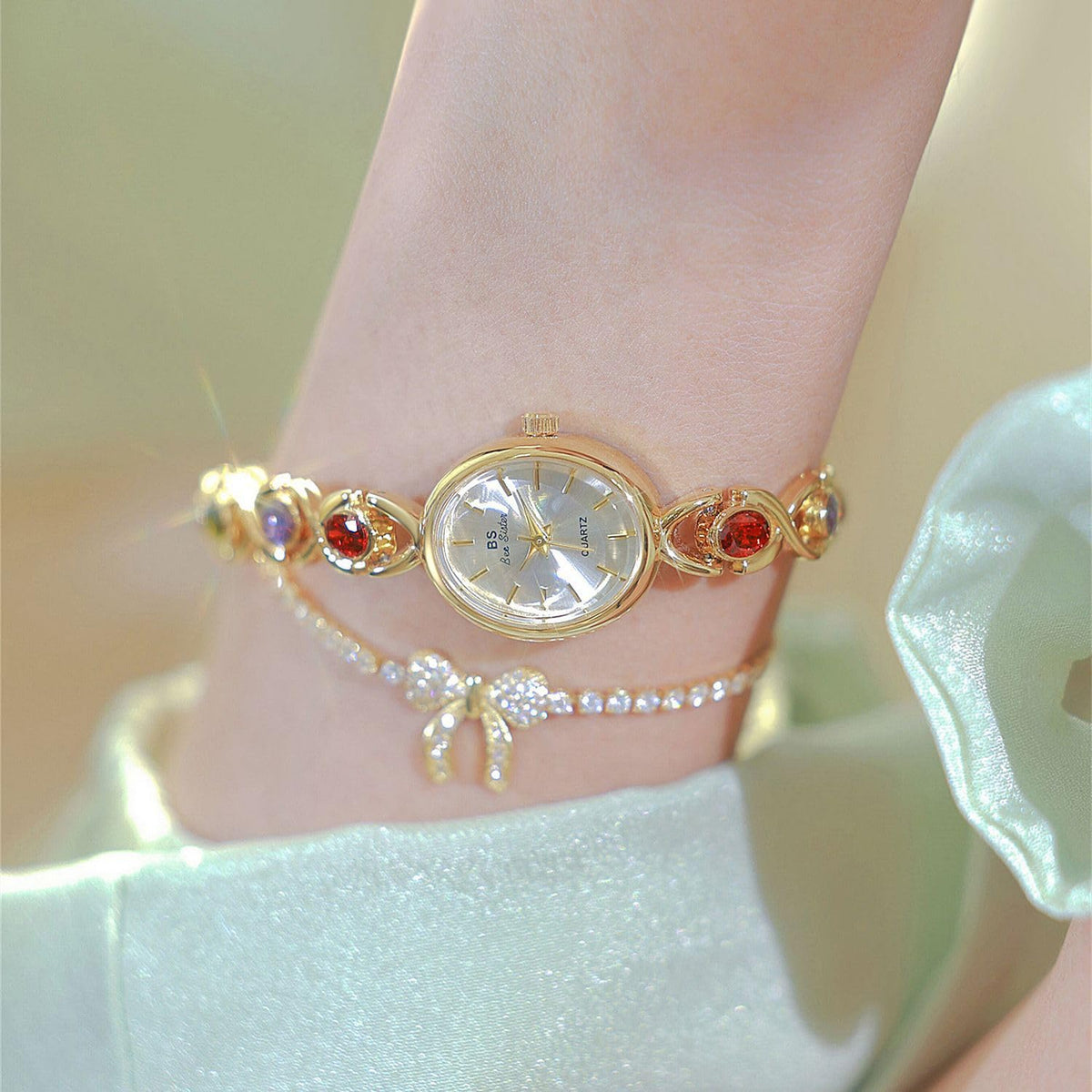 Gold Dainty Colorful Crystal Bracelet Watch for Women - Dacdyi Official Imagery - 6