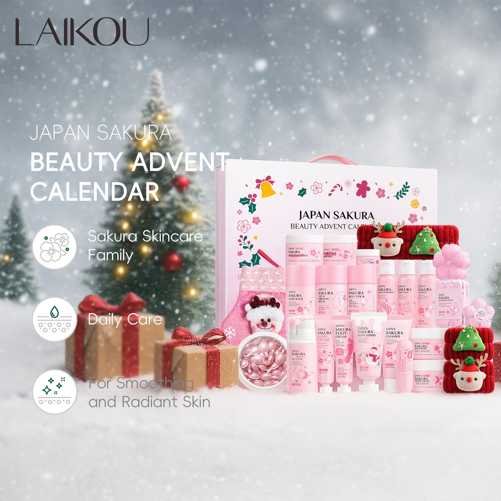 LAIKOU Japan Sakura Beauty Advent Calendar 2025, Christmas Gifts - LAIKOU