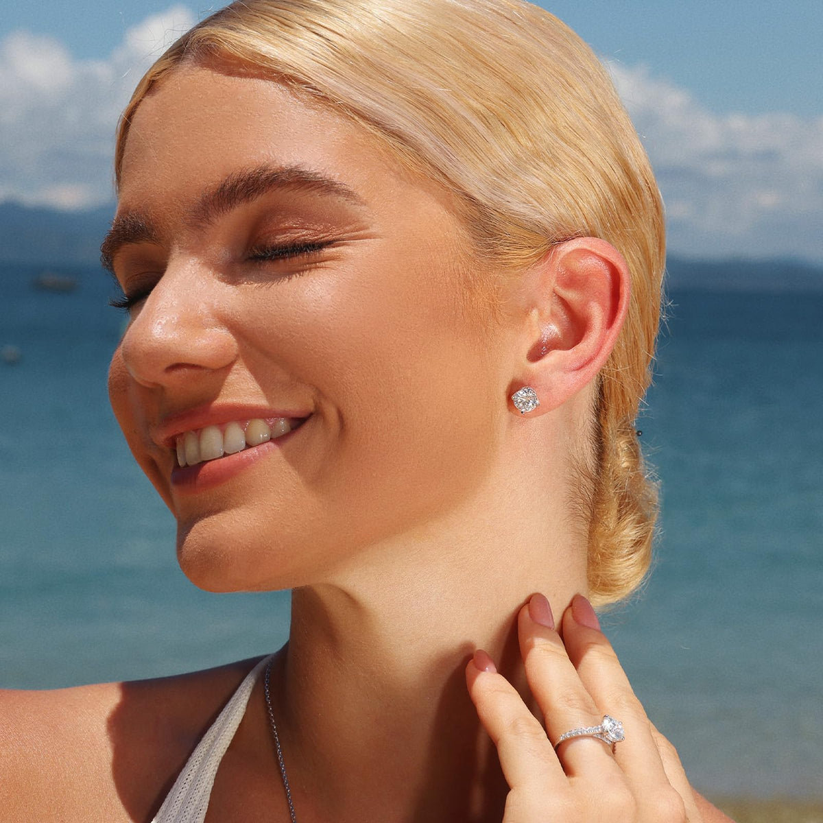 KRKC CO Lab Grown Moissanite Stud Earrings for Women - KRKC&CO KEEP REAL KEEP CHAMPION Official Imagery - 3