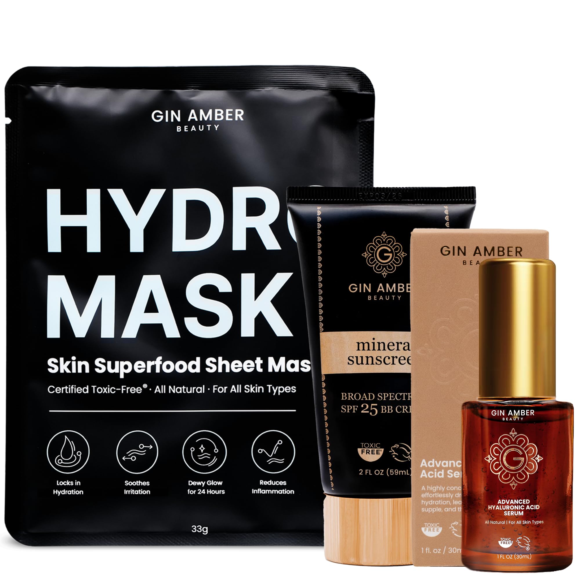 Gin Amber Beauty Complete Skincare Kit- Facial Roller, Serum - Gin Amber Beauty LLC