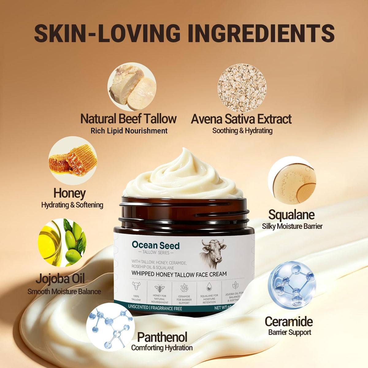 Frankincense Tallow Face Cream Whipped Moisturizer with - Ocean Seed Official Imagery - 4