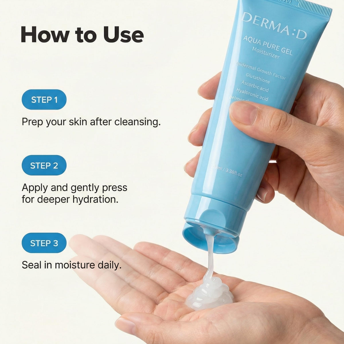 Korean Gel Moisturizer Hyaluronic Acid EGF Glutathione 3 38 - DERMA:D Official Imagery - 5