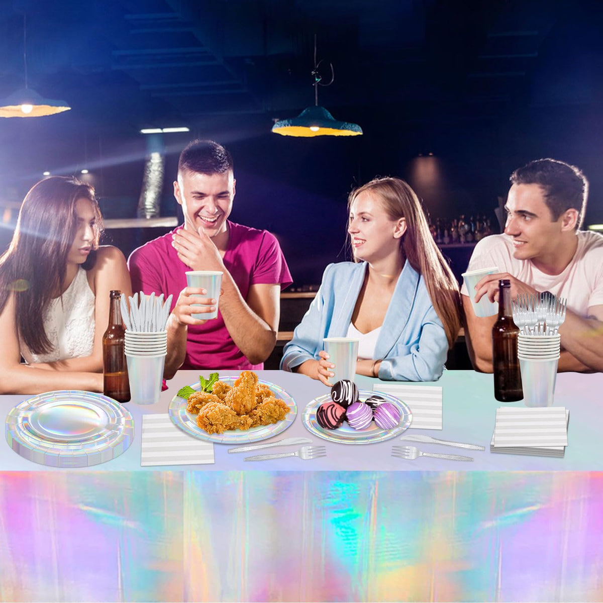 146pcs Iridescent Party Supplies Iridescent Party Tableware - Poqirzan Official Imagery - 6