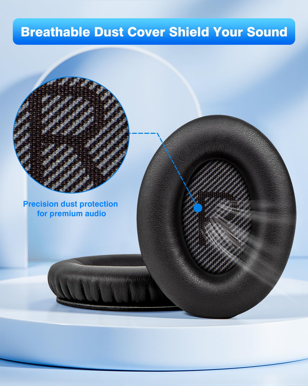 Link Dream earpads for Bose QuietComfort QC35, QC35 II, QC25, and QC15 headphones showing soft cushioning and durable material.