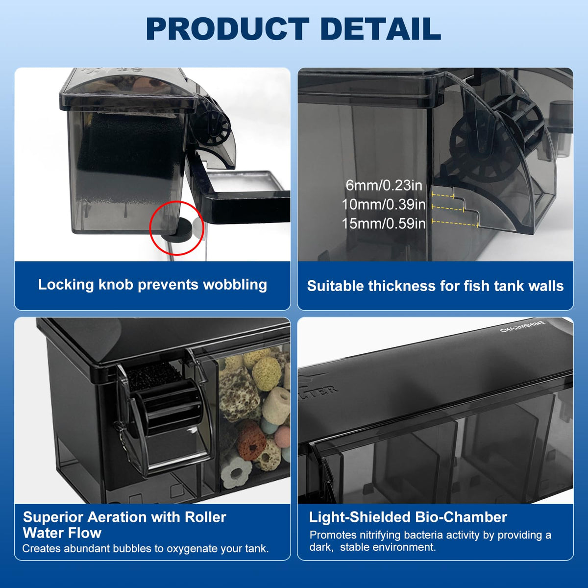 Hang on Back Aquarium Filter for 20 30 Gallon with - charmshine Official Imagery - 5