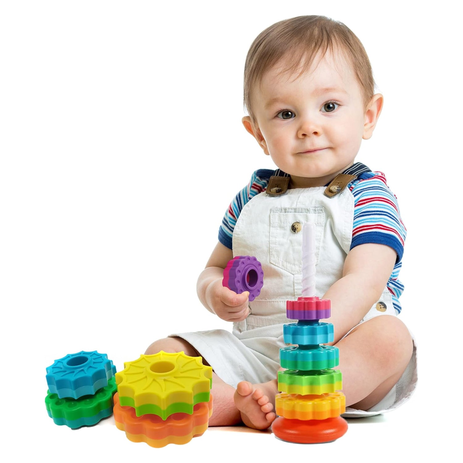 LBAIBB spinning stacking toy for toddlers, sensory toy with colorful stacking rings and a spinning top design for children aged 1-3.