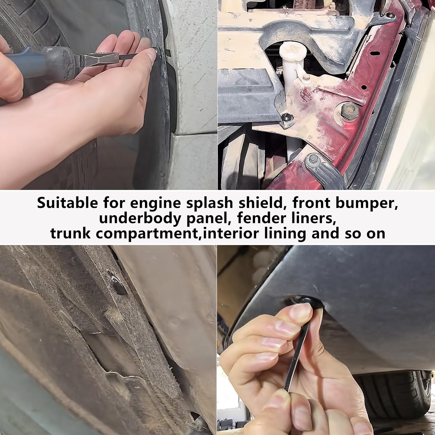 150-pack nylon universal cable tie buckles and zipper clips for cars, T-style zip ties from DUMPILL, shown in a bundle.