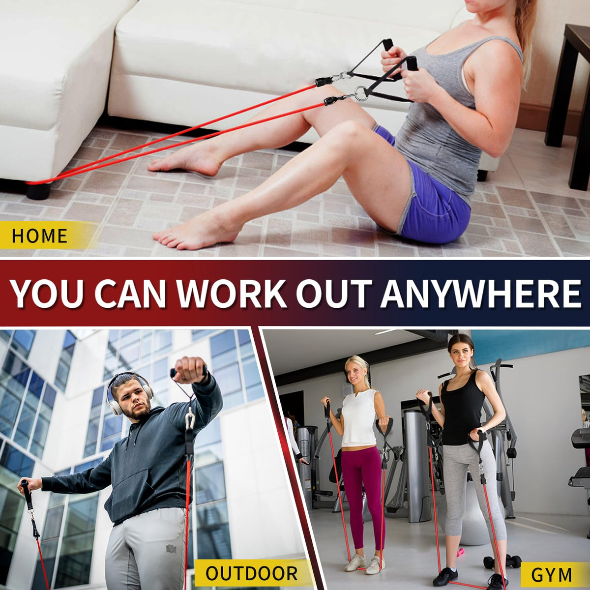 WHATAFIT Resistance Bands with Handles 150 lb Exercise Bands - WHATAFIT Official Imagery - 6