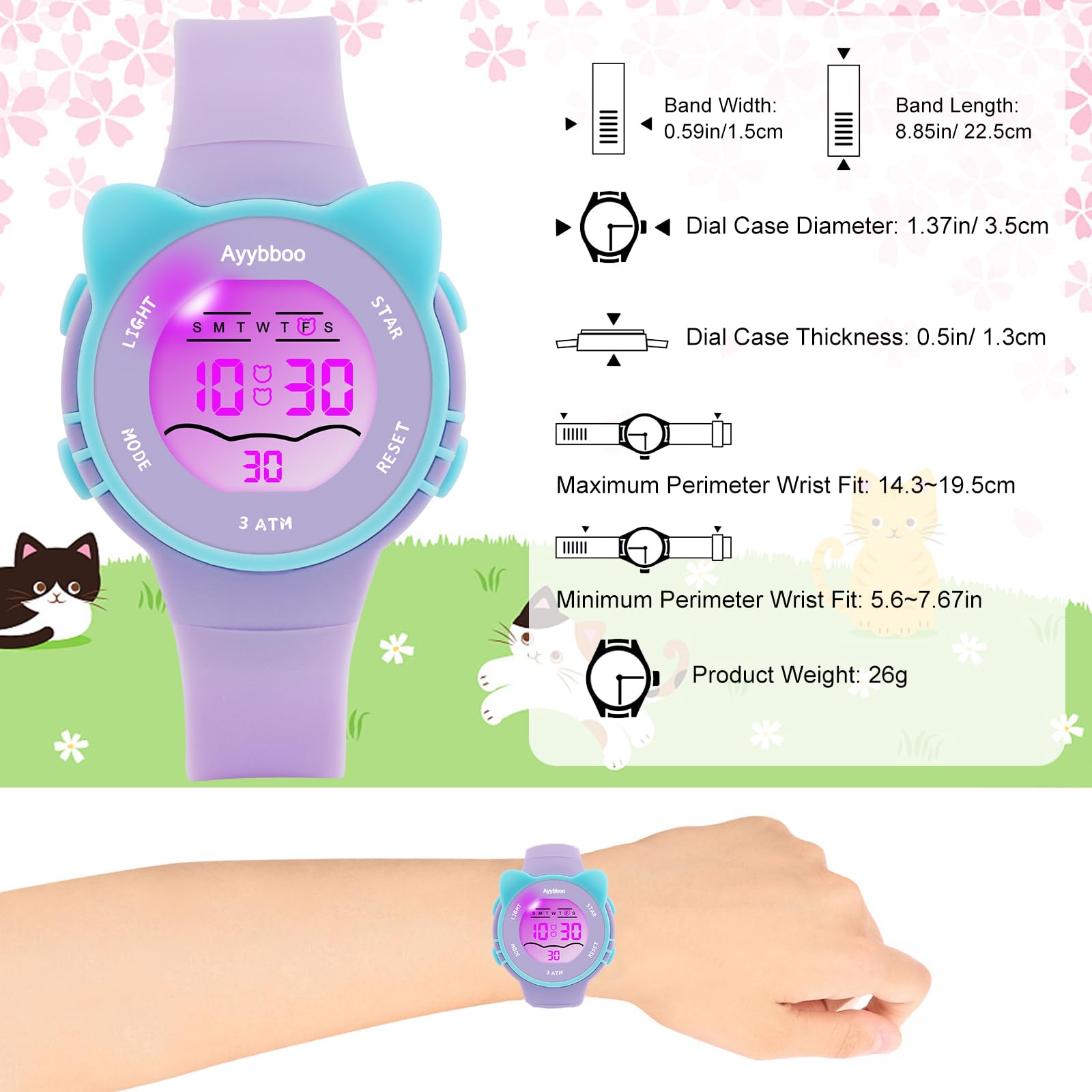 Ayybboo Kids Waterproof Watch 7 Color Light Alarm - View 4