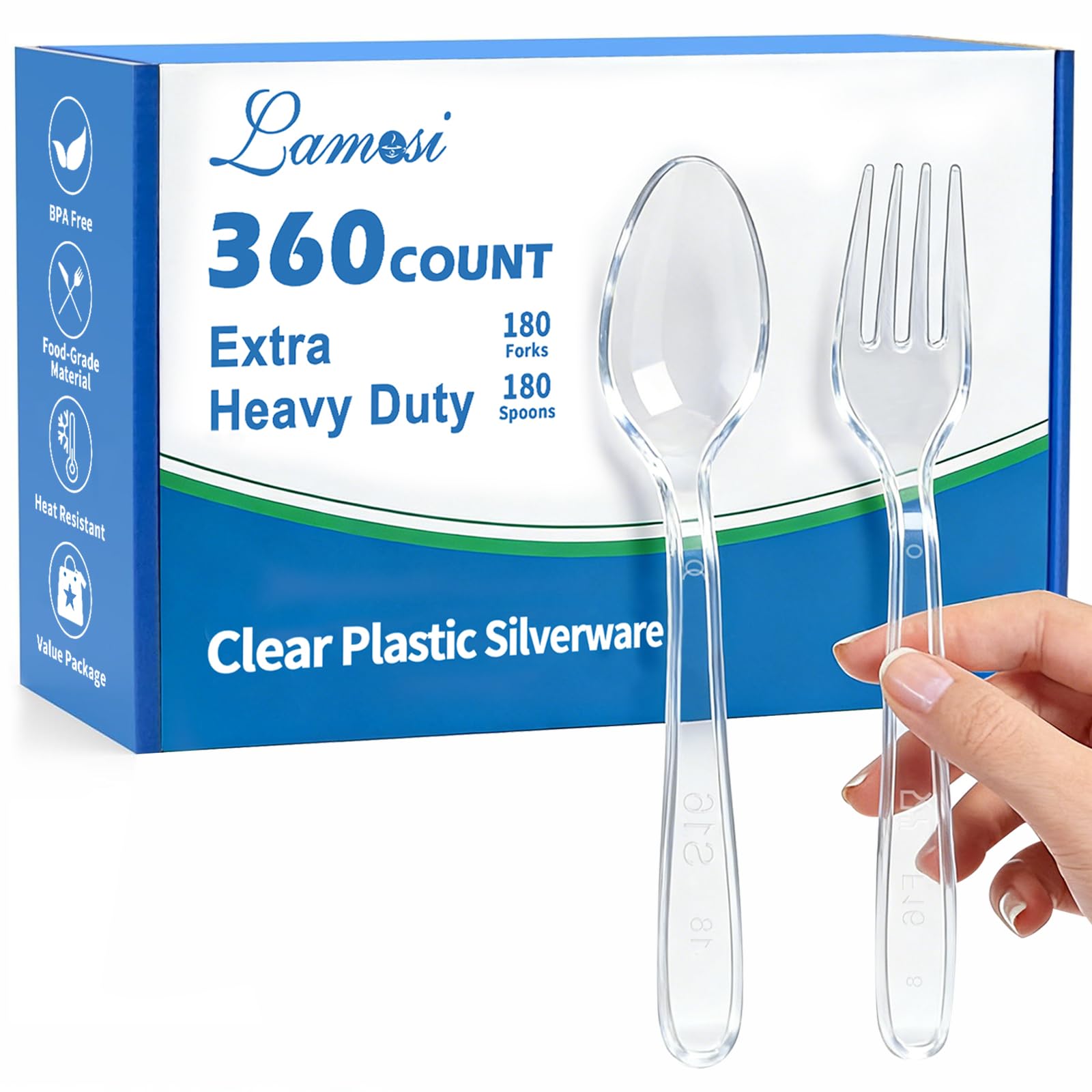 360 Count Extra Heavy Duty Clear Plastic Forks and Spoons - Product Imagery