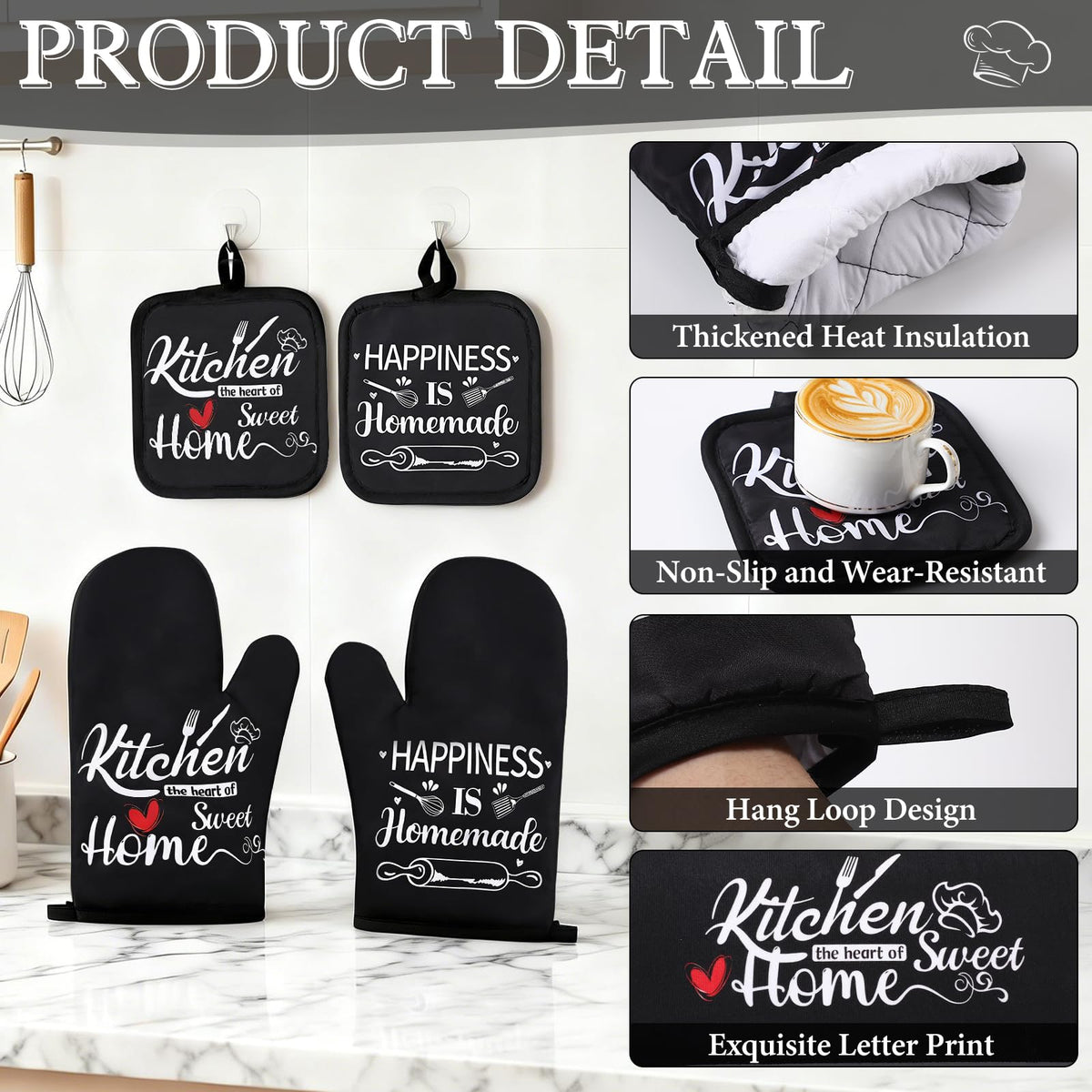 10 Pcs Black Kitchen Accessories Decor Set with 4 Kitchen - XLHOMO Official Imagery - 7