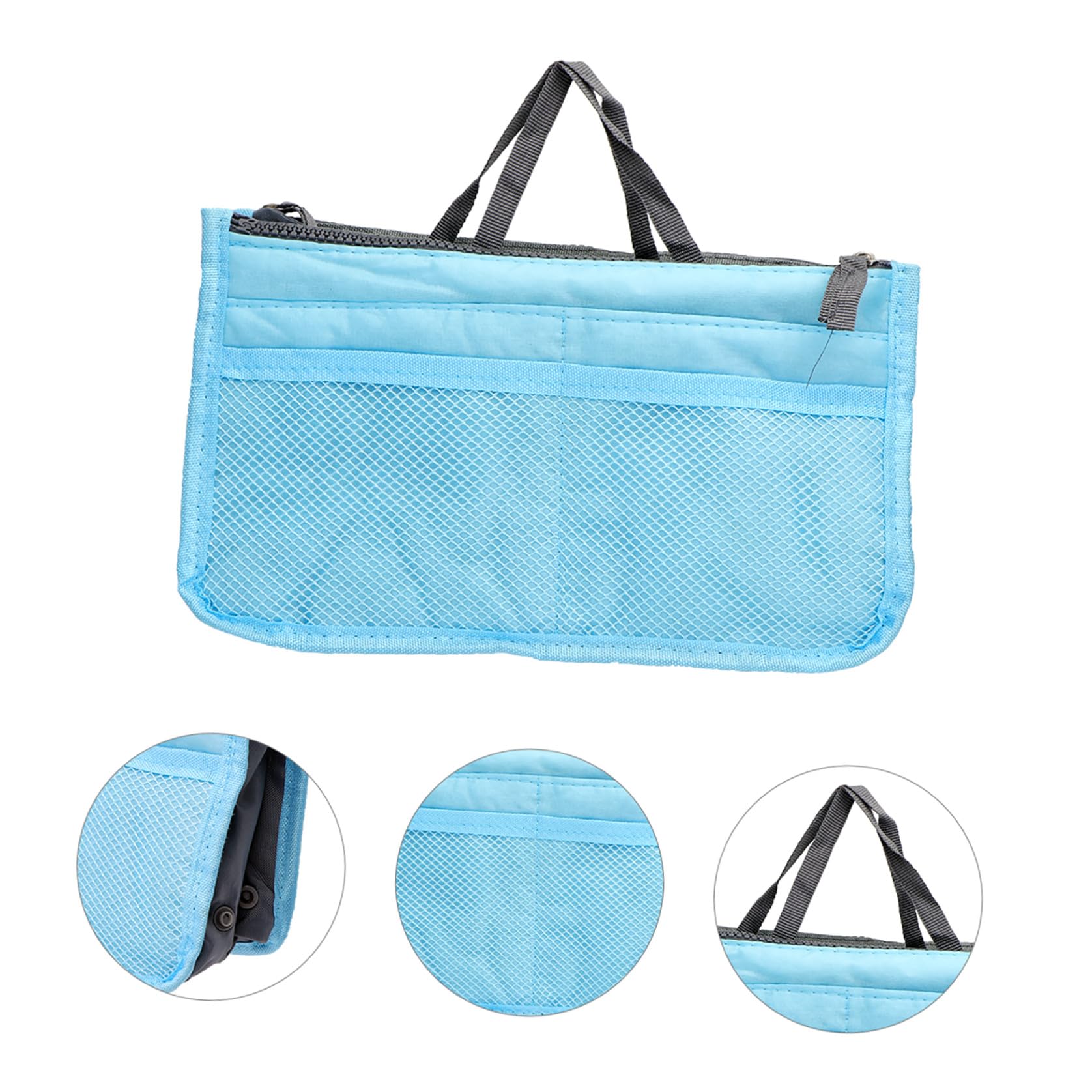 FRCOLOR 3-piece portable multi-functional cosmetic case with double zippers, foldable design, multiple pockets, for toiletries and travel.