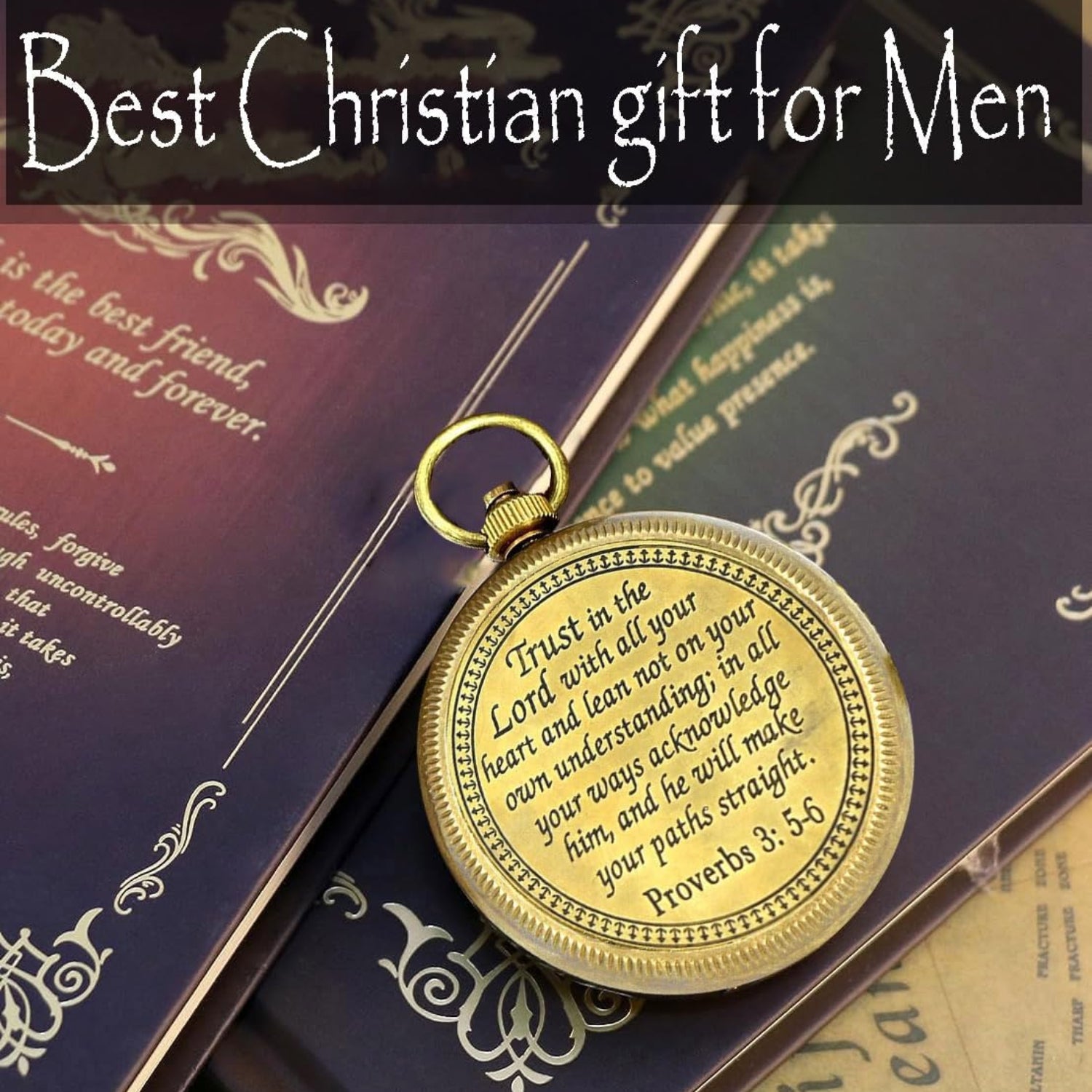 Engraved compass with "Trust in the Lord with All Your Heart" Proverbs 3:5-6 quote by TA dizayn, featuring intricate design details.