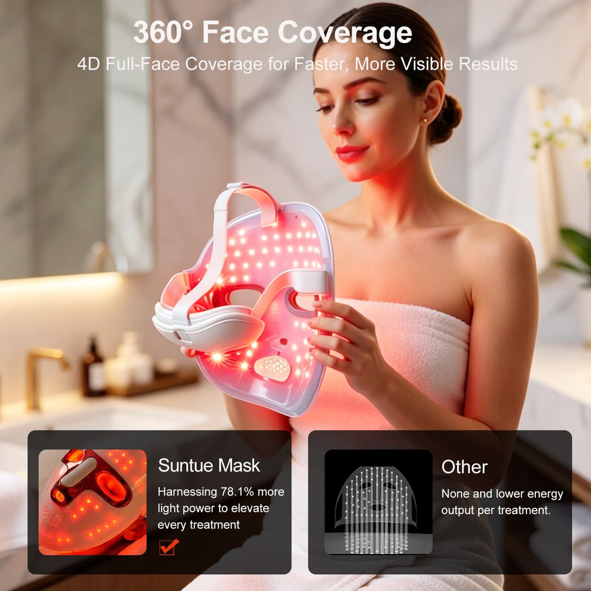 Glow 4D Red Light Therapy Mask for Face Wireless LED Face - SUNTUE Official Imagery - 7
