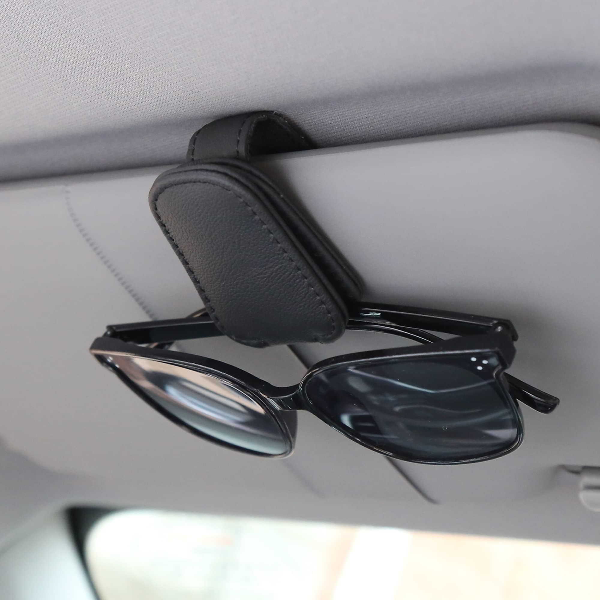 KIWEN Sunglasses Holders for Car Visor, Magnetic Leather Glasses by KIWEN - Angle View 1