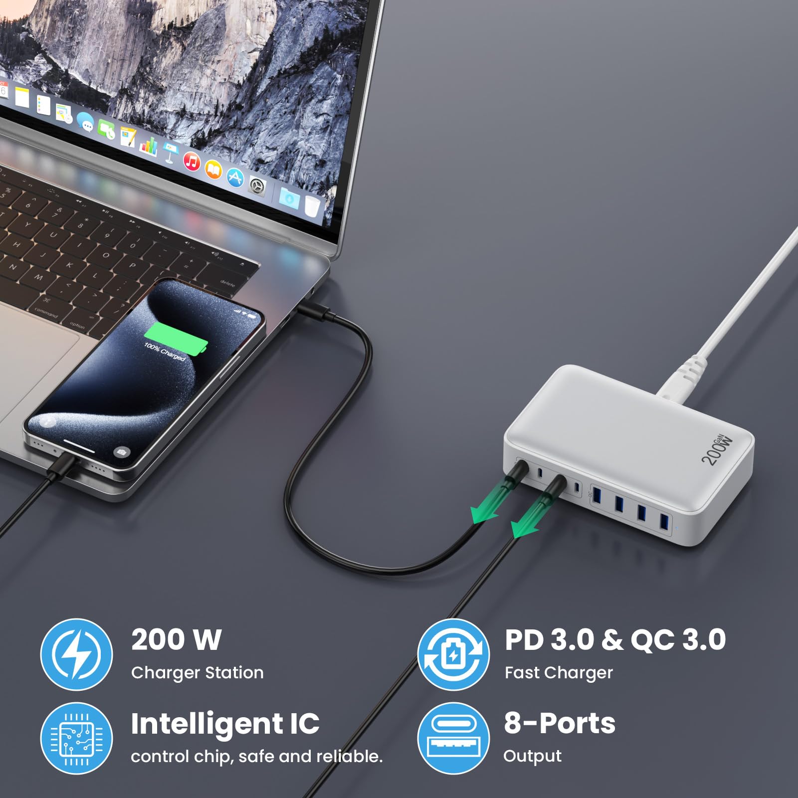GKUTW USB C Charger 200W USB C Charger Block,Upgraded GaN III 8-P by GKUTW - Angle View 5