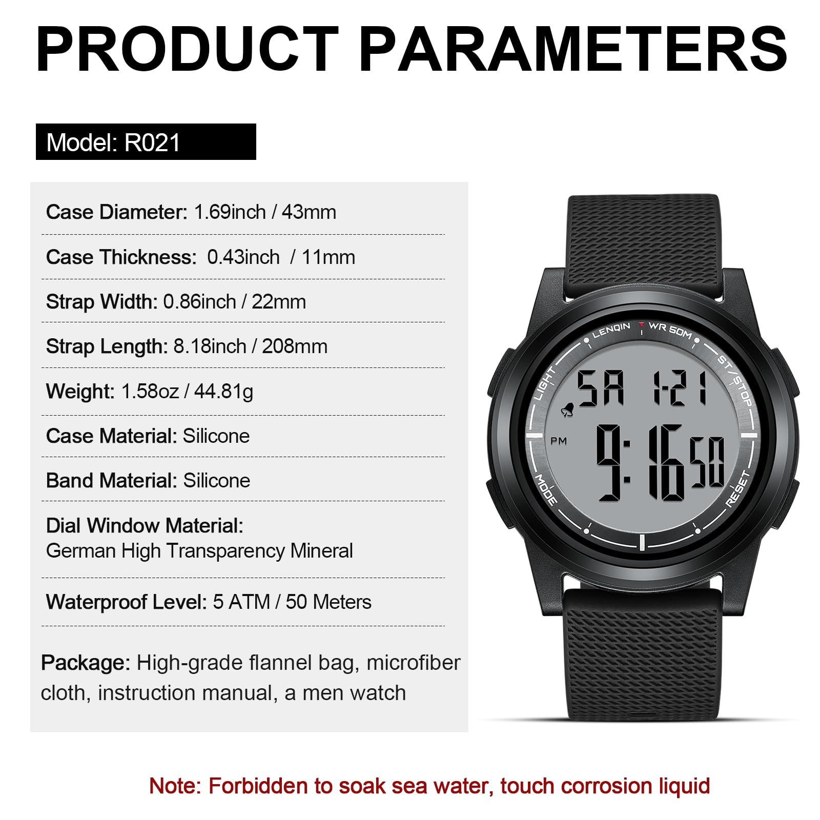 HANPOSH Mens Digital Watch Ultra Thin Sports Waterproof Watches for Me - View 7