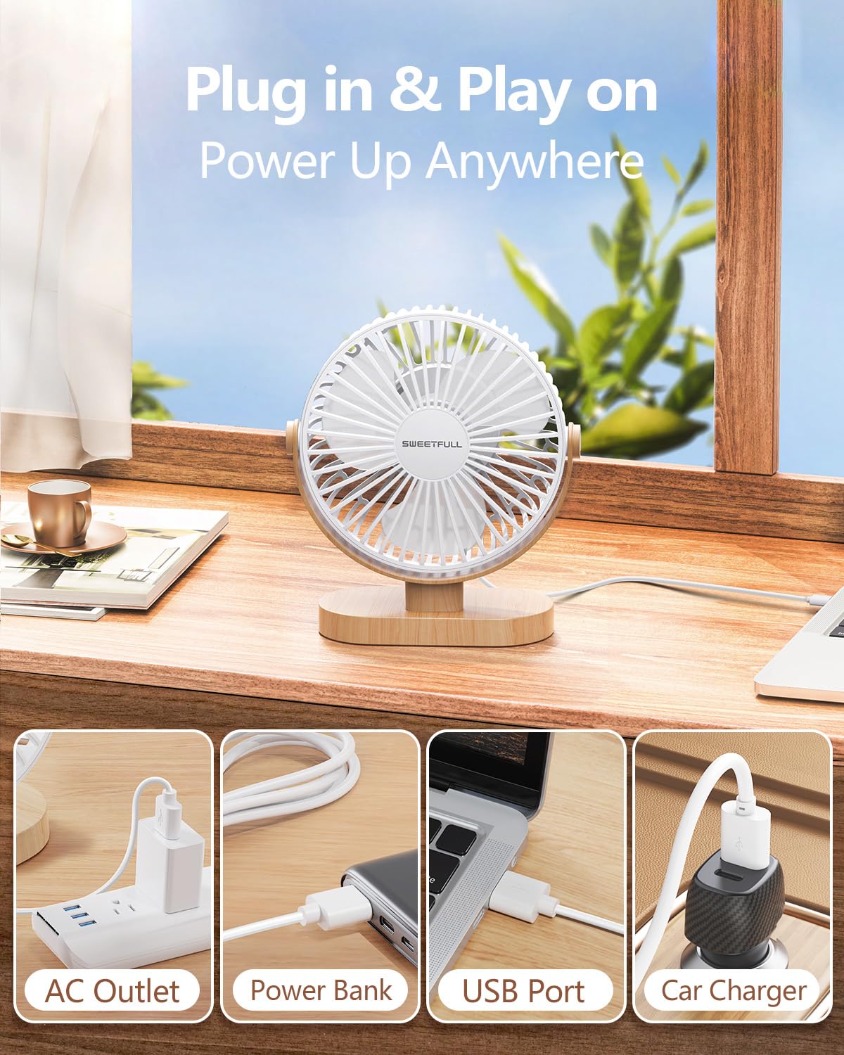 SWEETFULL Small USB Desk Fan, Desktop Table Fan, Quiet Office Min - SWEETFULL Official Product View 6