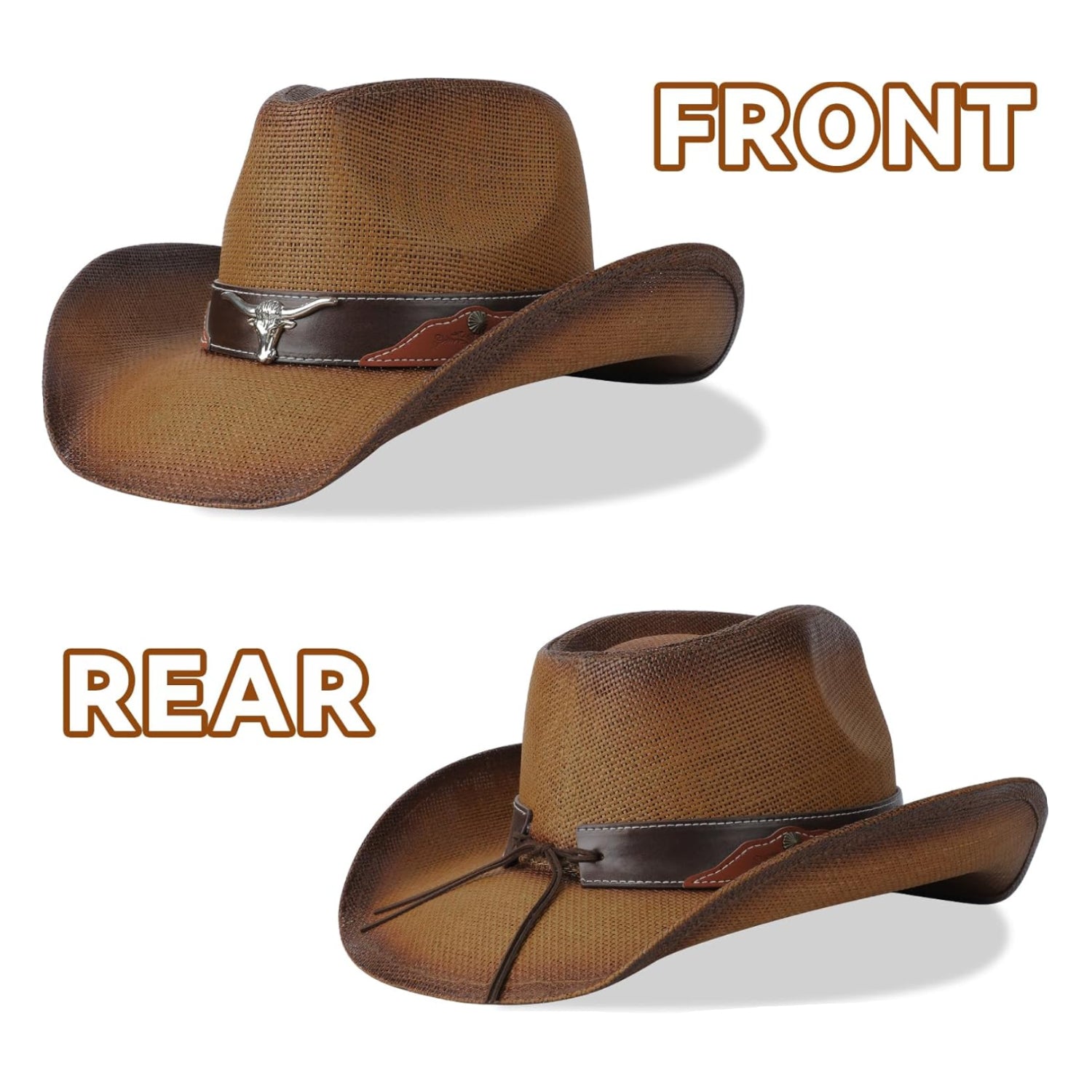 WQWOVRVO straw cowboy hat for women and men, Western style cowgirl hat with wide brim and rustic straw texture.