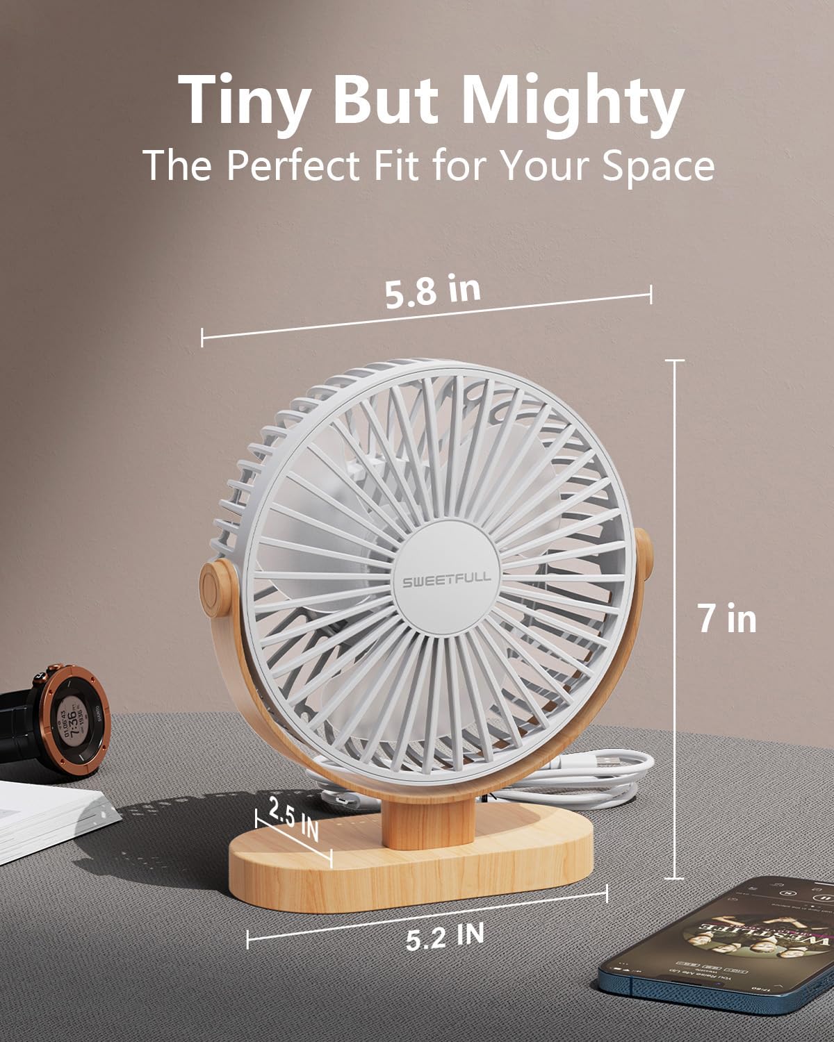 SWEETFULL Small USB Desk Fan, Desktop Table Fan, Quiet Office Min by SWEETFULL - Angle View 2