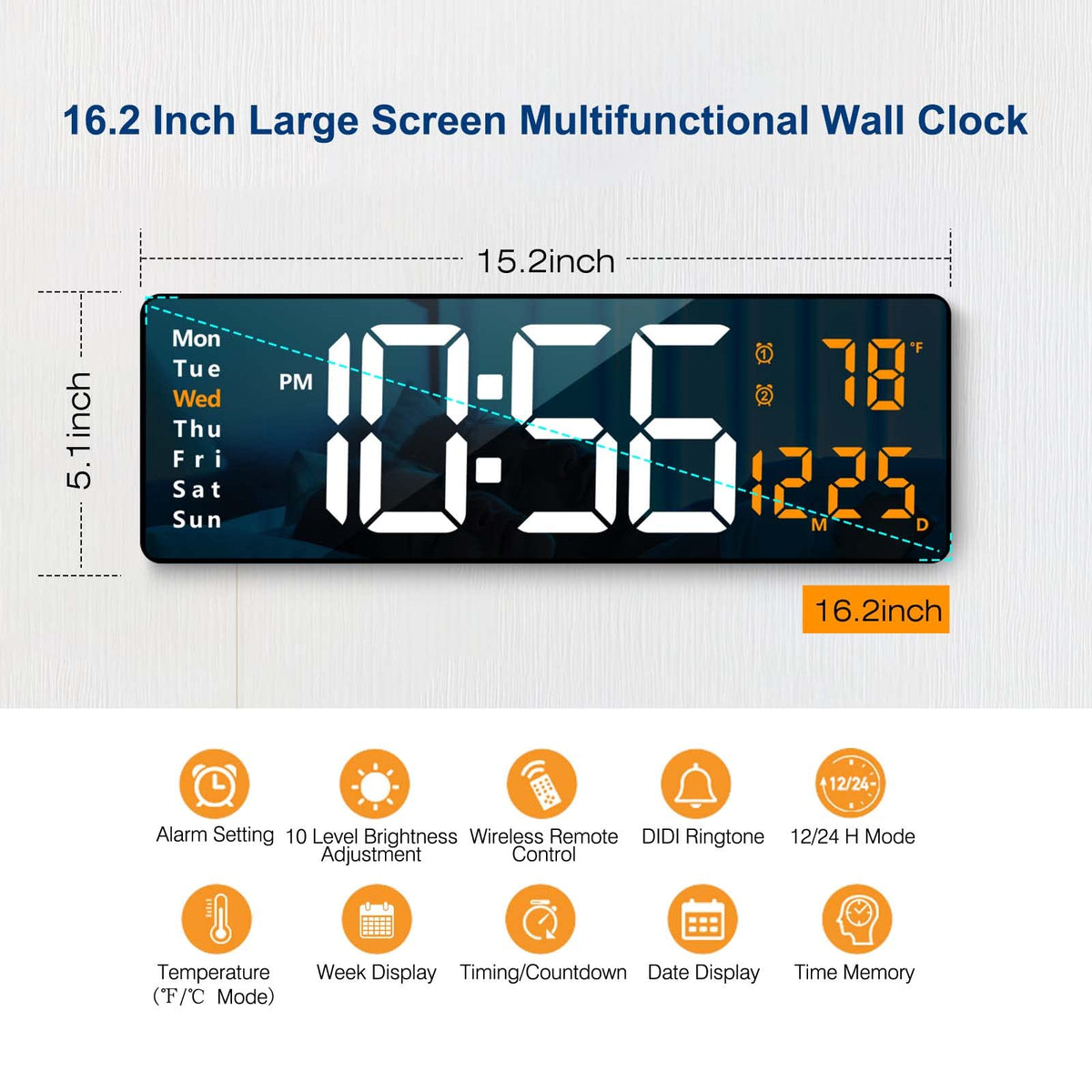 Digital Wall Clock Large Display 16 with Remote Control for - Abovsare Official Imagery - 3