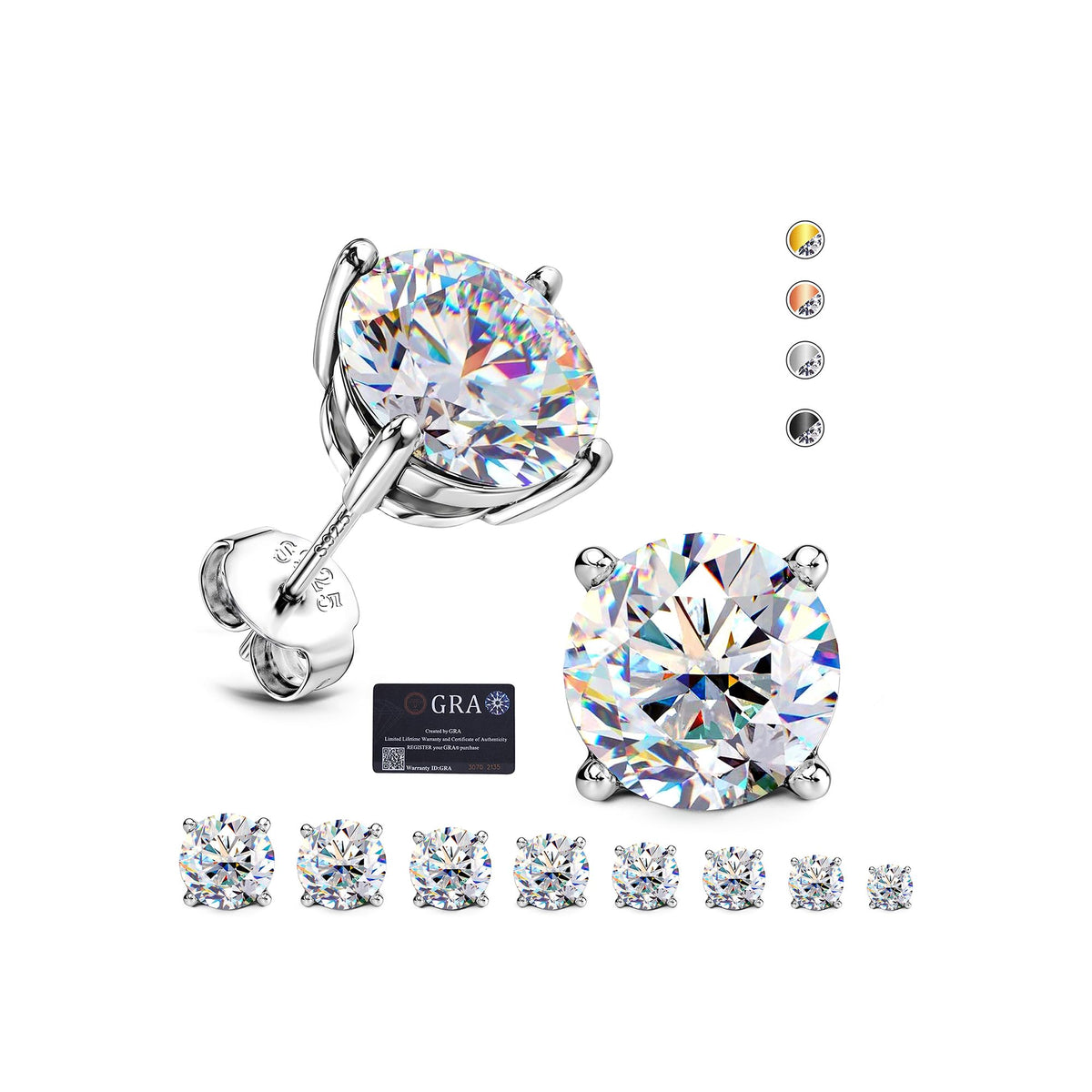 Moissanite Earrings Studs Solid 925 Sterling Silver - GEMQUEEN Official Imagery - 1