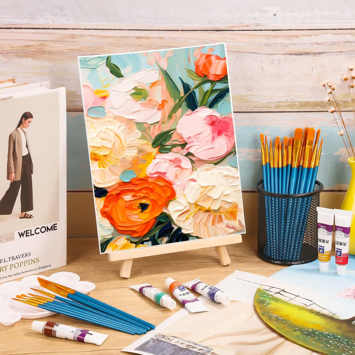 54 Pack Canvas with Easel Set 8 x 10 Inch Canvas Boards with - shynek Official Imagery - 8