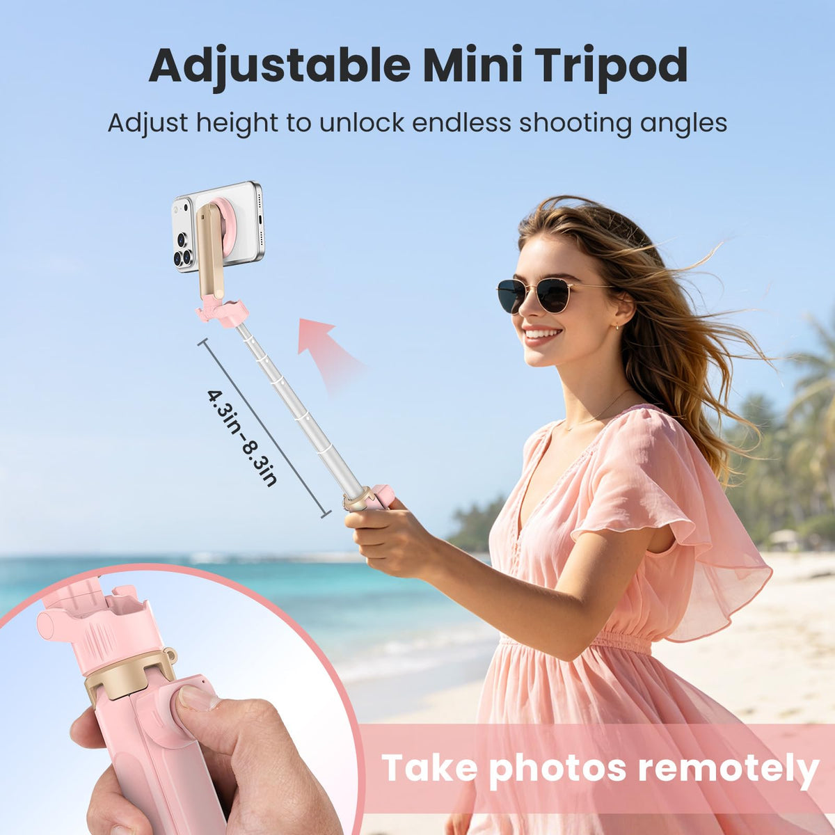 Magnetic Selfie Stick Tripod for iPhone Android MagSafe Pink - Linber Official Imagery - 8