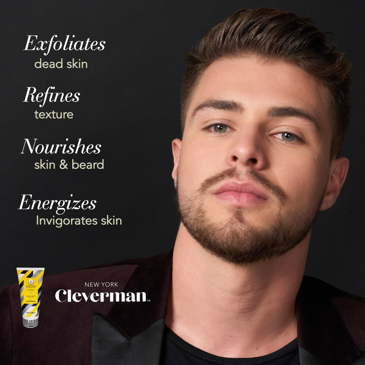 Face Beard Scrub for Men Energizing Exfoliating Cleanser for - CLEVERMAN Official Imagery - 3